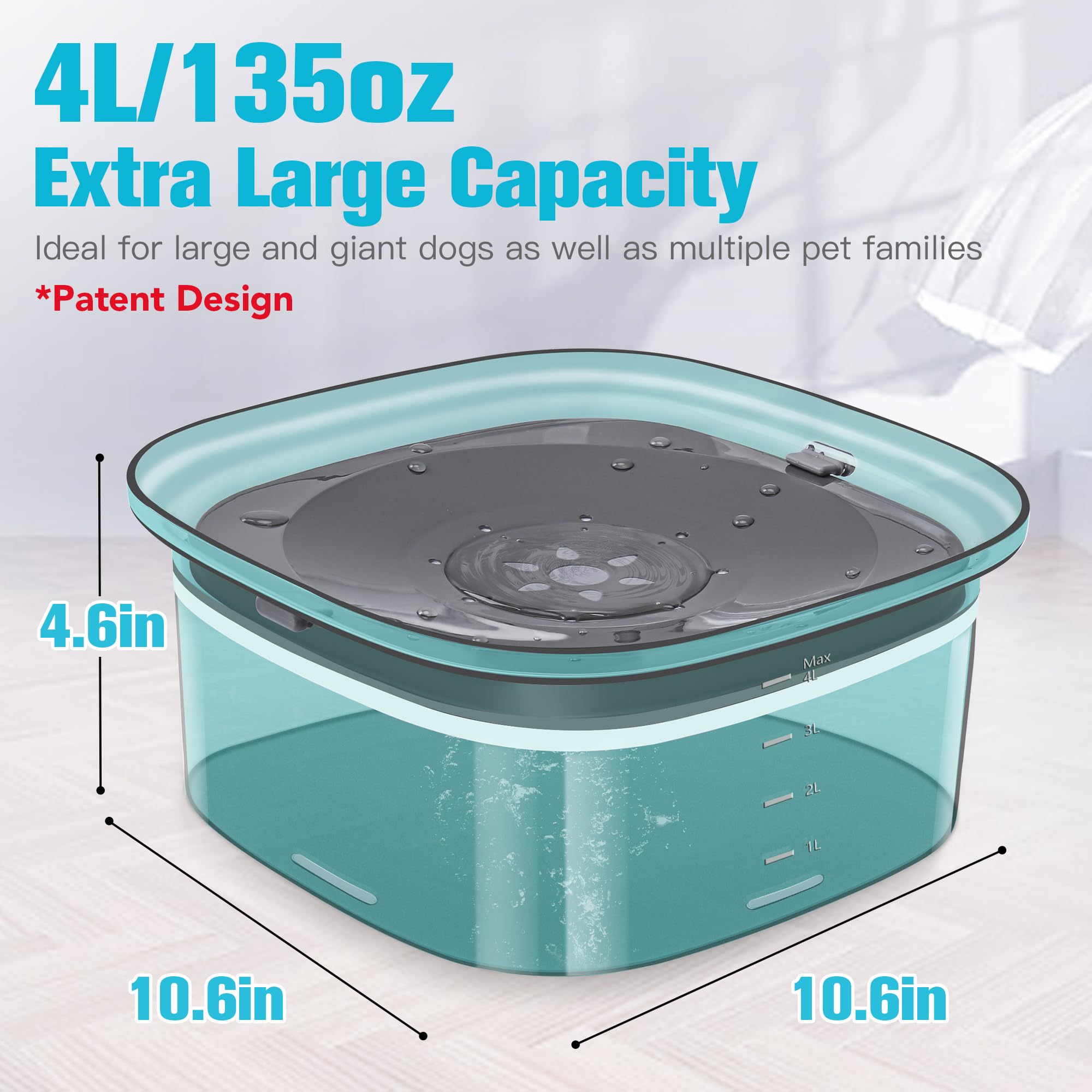Upsky 4L Dog Water Bowl 135Oz No Spill Dog Bowl Extra Large Capacity Slow Drinking Water Feeder, Splash Proof Pet Water Dispense