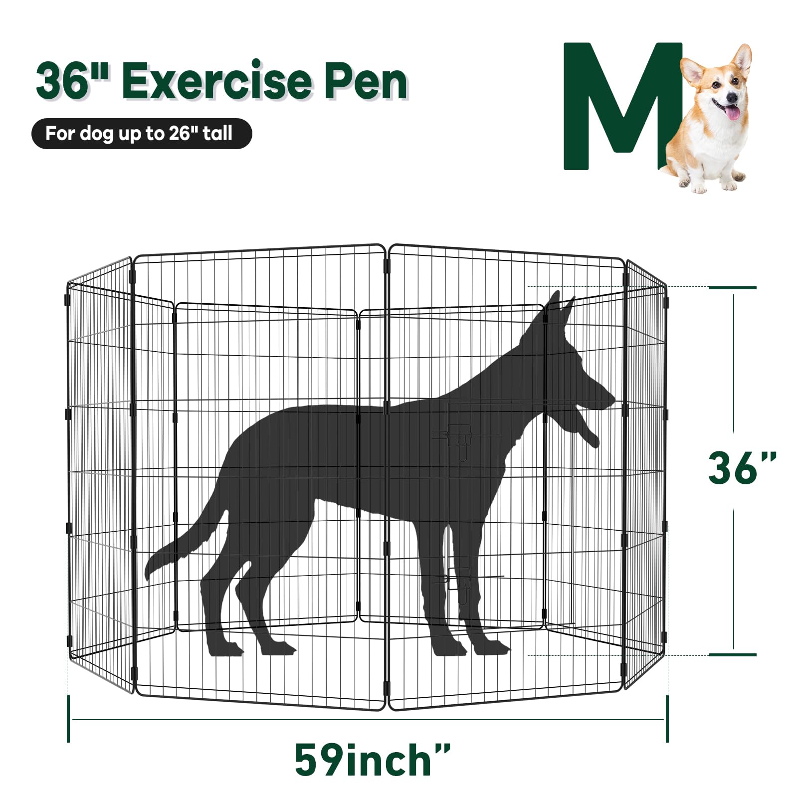 Pjyucien Dog Playpen - 8 Panels 36”H Metal Foldable Dog Exercise Pen, Pet Fence Puppy Crate Kennel Indoor Outdoor With Top Cover & Bottom Pad For Medium Large Pets