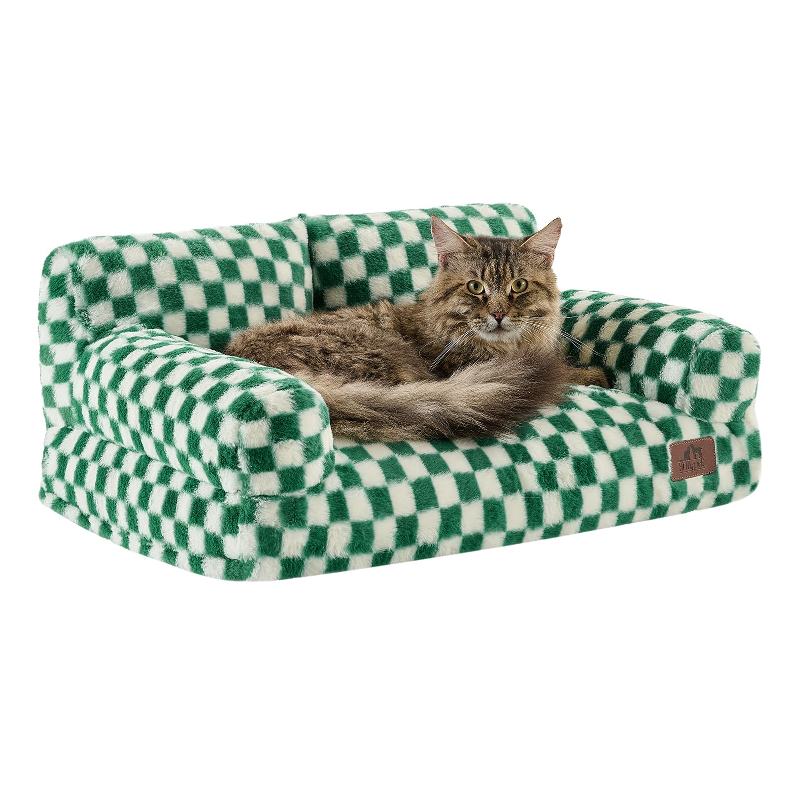 Hollypet Fluffy Dog Cat Bed Pet Couch Beds Plush Soft Warming Washable Puppy Bed for Small Medium Dogs and Large Cats, Forest Gr