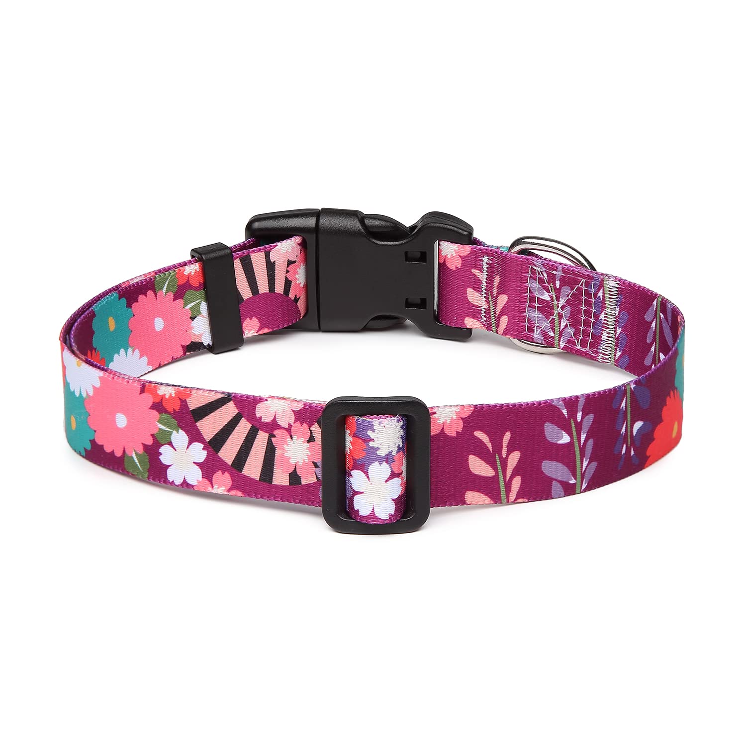 Suredoo Adjustable Dog Collar With Patterns, Ultra Comfy Soft Nylon Breathable Pet Collar For Small Medium Large Dogs (M, Colorful Flower