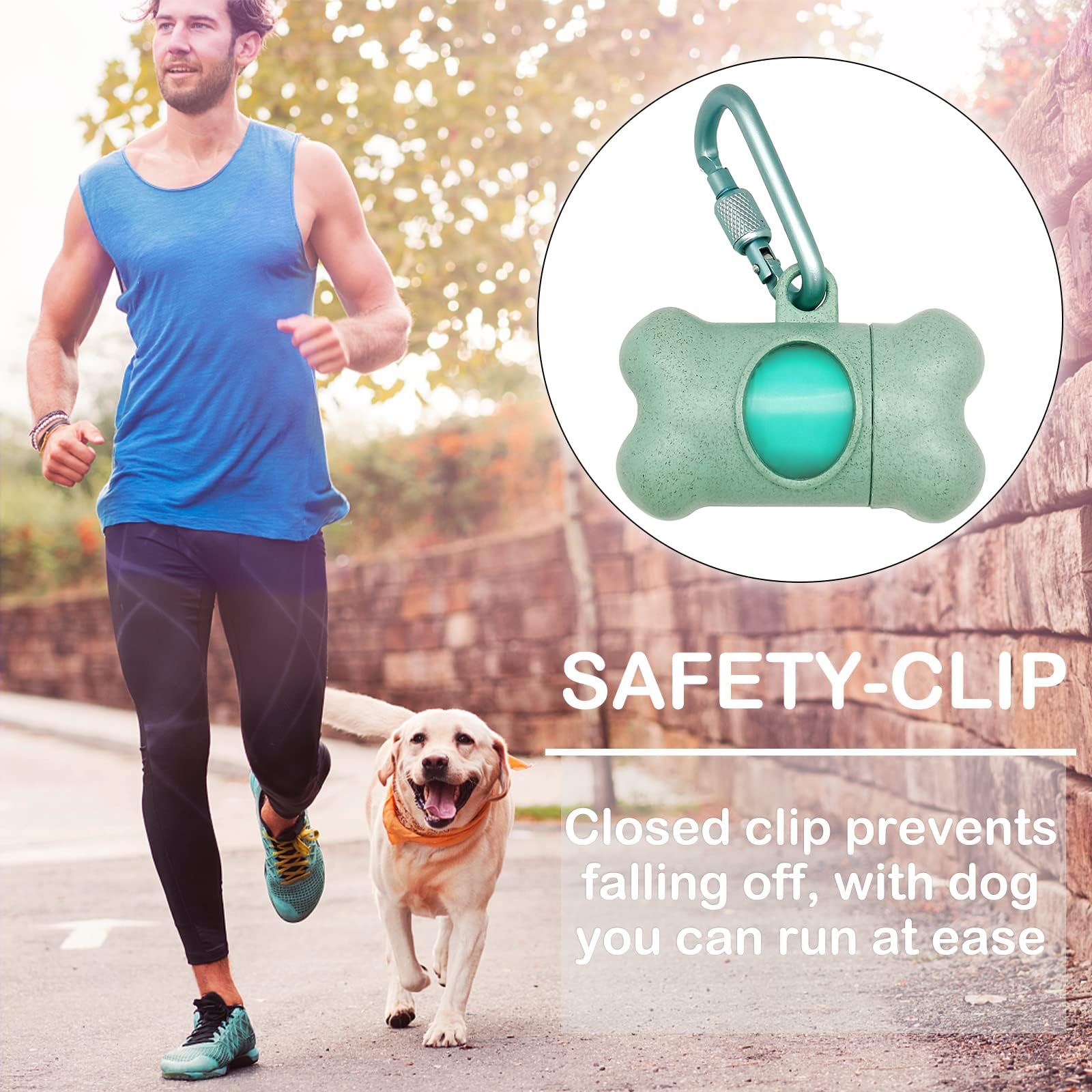 Dog Poop Pickup Bags Holder Dispenser With 1 Roll Random Color Leak-Proof Scented Doggy Waste Bags And Carabiner With Safety Lock Plus Hook And Loop Fastener Never Loose On Leash Lead Again (Blue)