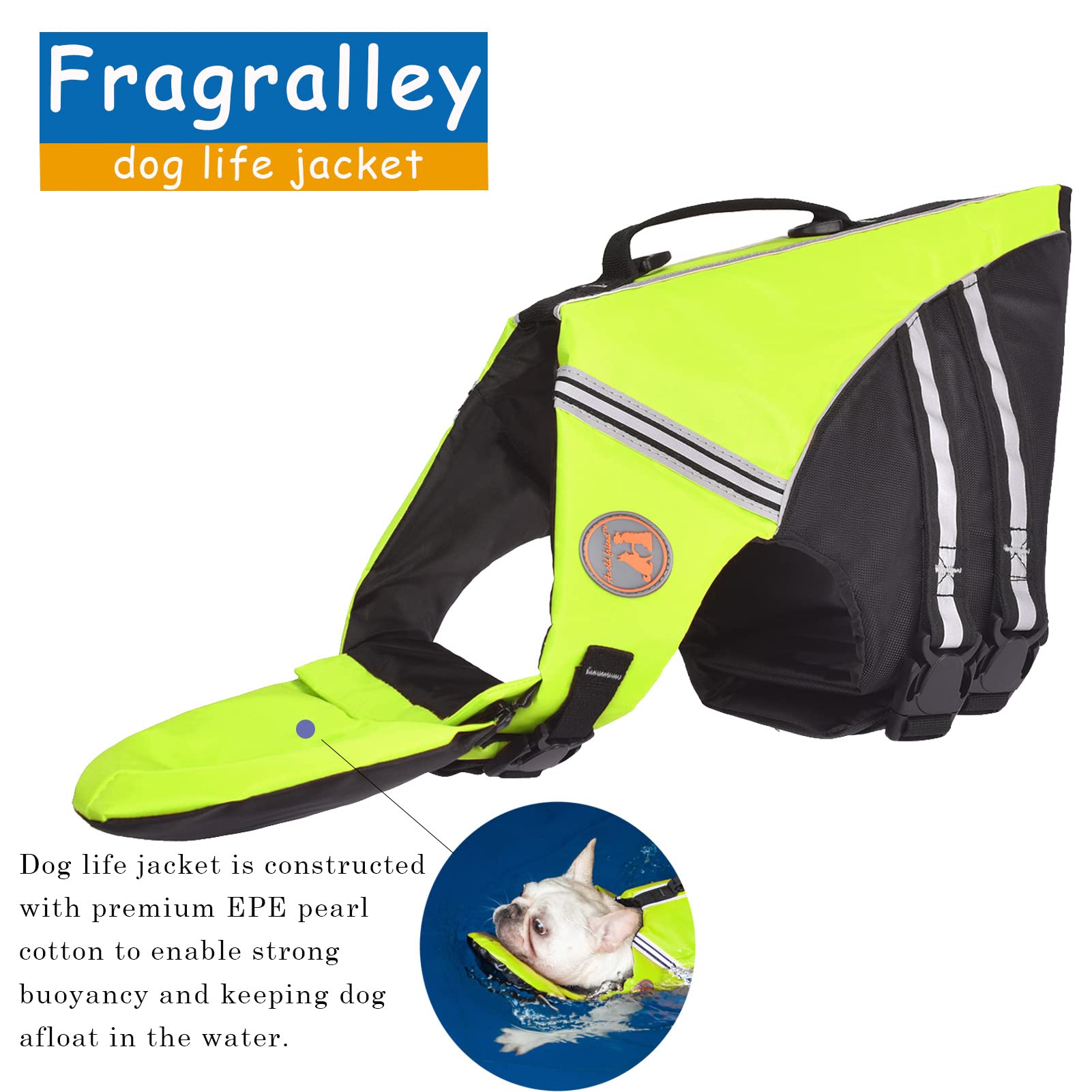 Dog Life Jacket, French Bulldog Life Vest For Swimming Boating, Dog Swim Vest With Chin Float And Rescue Handle, High Flotation