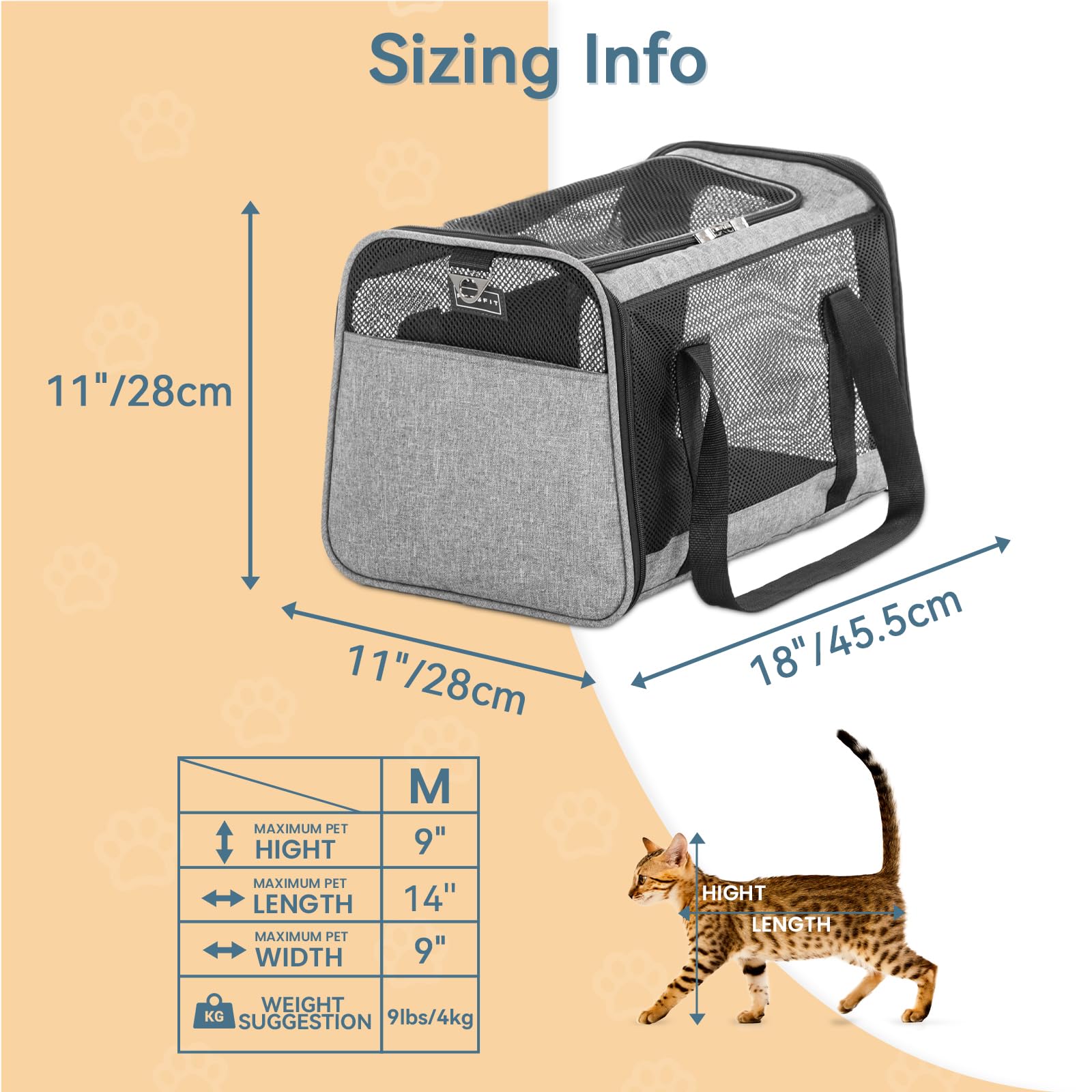 Petsfit Cat Carrier Dog Carriers Airline Approved, 18 X 11 X 11 Soft-Sided Pet Carrier, 3 Carrying Ways, Lightweight, Breathable, Escape Proof, With Adjustable Shoulder Strap And Soft Cushion