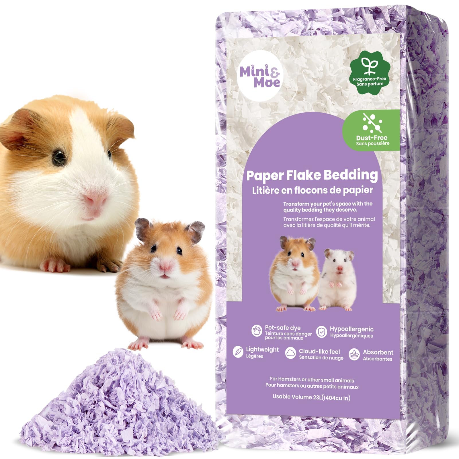 Mini&Moe Hamster Bedding: Dust-Free And Odor Control Moisture Absorbent Natural Paper Small Pet Bedding - For Guinea Pigs, Hamst