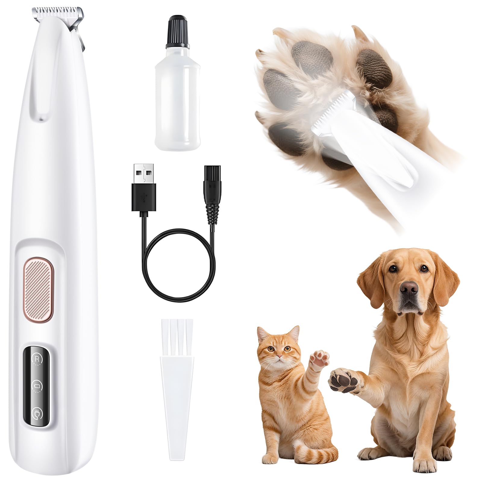 Paw Trimmer For Dogs Electric, Upgraded Pet Paw Trimmer With Led Light, Pet Hair Clippers Rechargeable Low Noise, Grooming Shave
