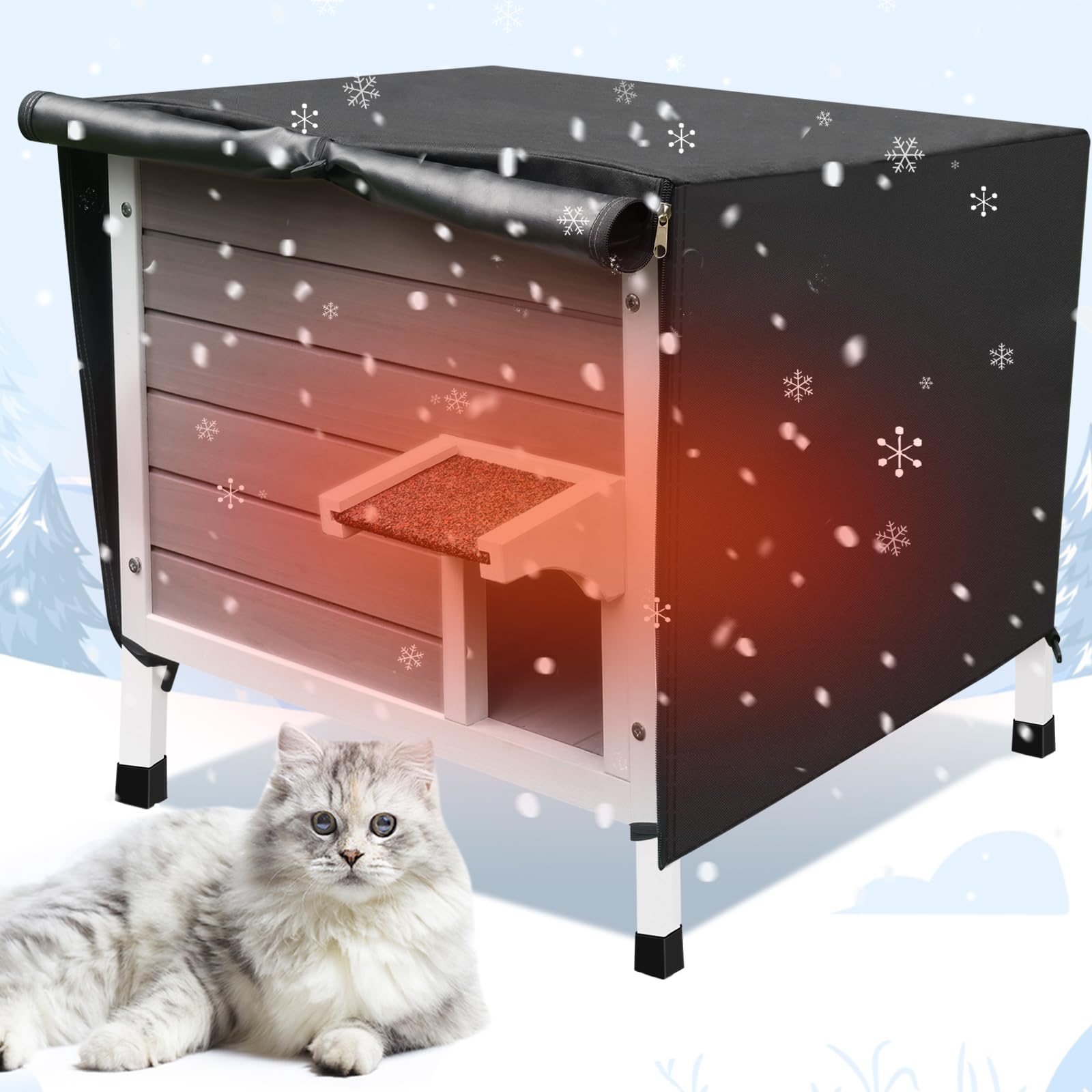 Rockever Insulated Cat House, 100% Insulated Outdoor Cat Houses for Winter Outdoor Cat Houses for Feral Cats Weatherproof All-Ro