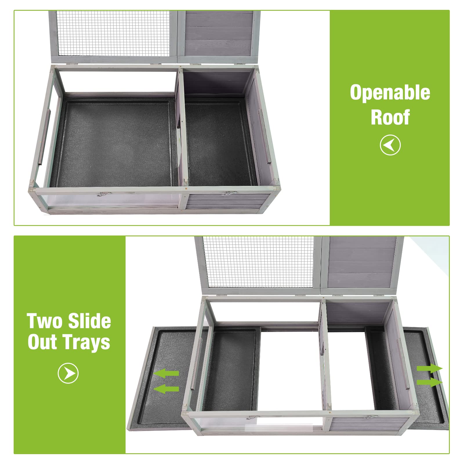 Medehoo Tortoise Habitat Indoor Tortoise Enclosure Large Wooden Turtle House Outdoor Small Animals Reptile Cage, Two Trays, Ligh