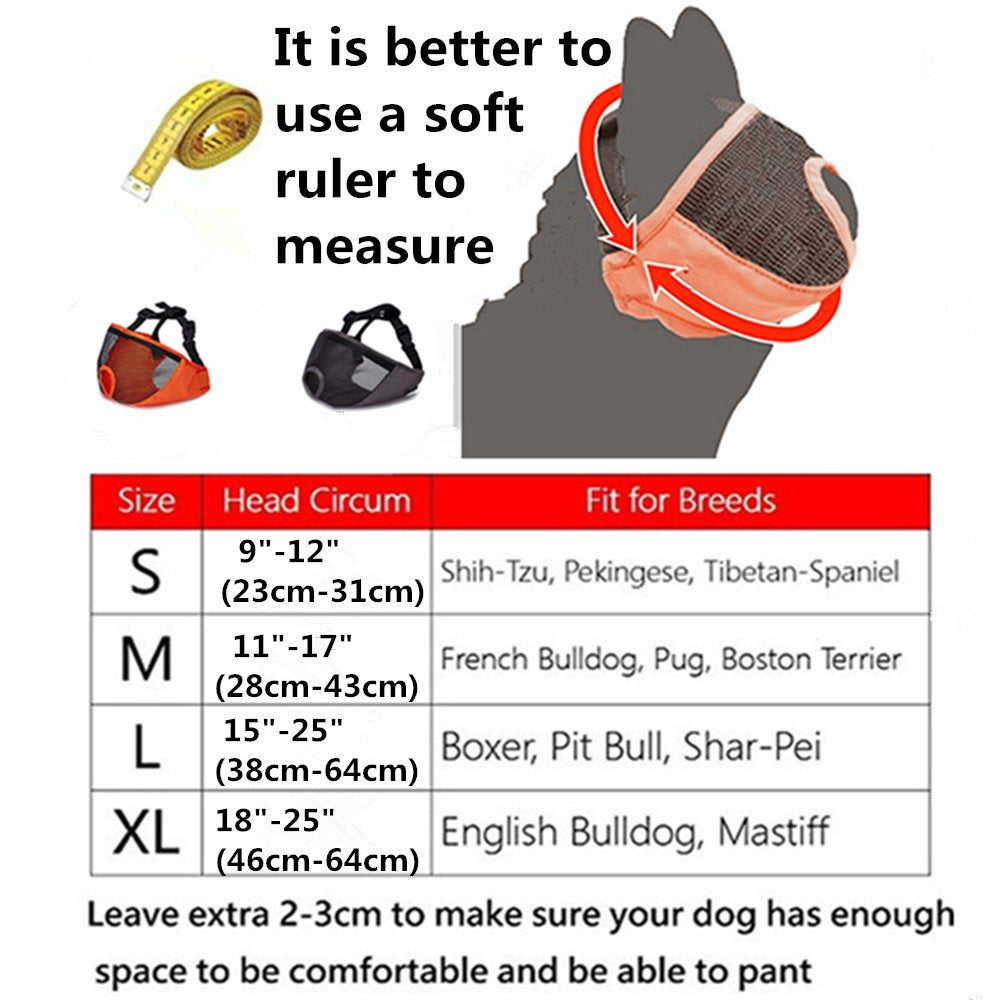 Jyhy Short Snout Dog Muzzle- Adjustable Breathable Mesh Bulldog Muzzle For Biting Chewing Licking Grooming Dog Mask,Grey(Eyehole) S
