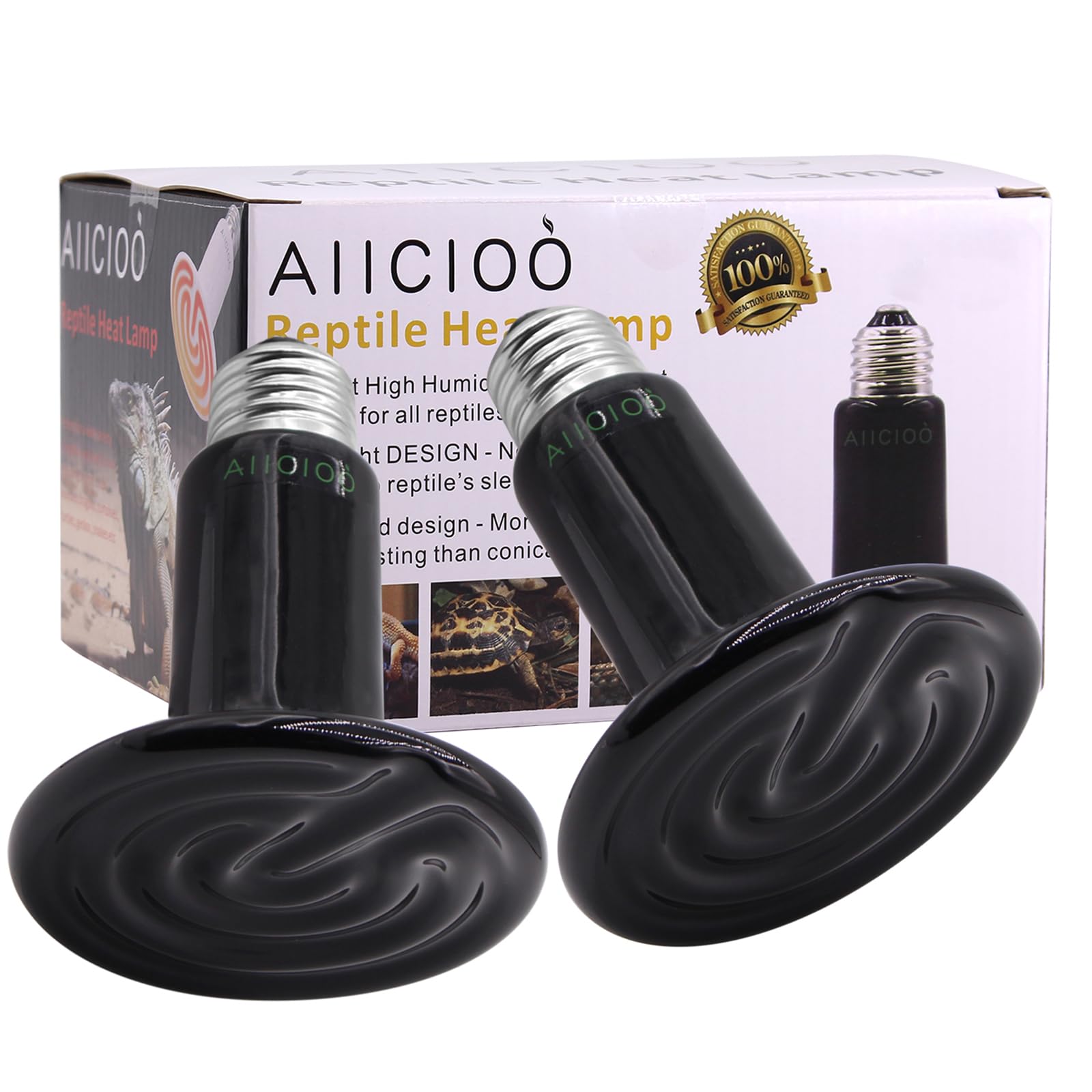 Aiicioo 150W Black Ceramic Heat Emitter 2Pack No Light Heat Bulb For Reptile Emitting Heat Lamp Bulb For Bearded Dragon Lizard T