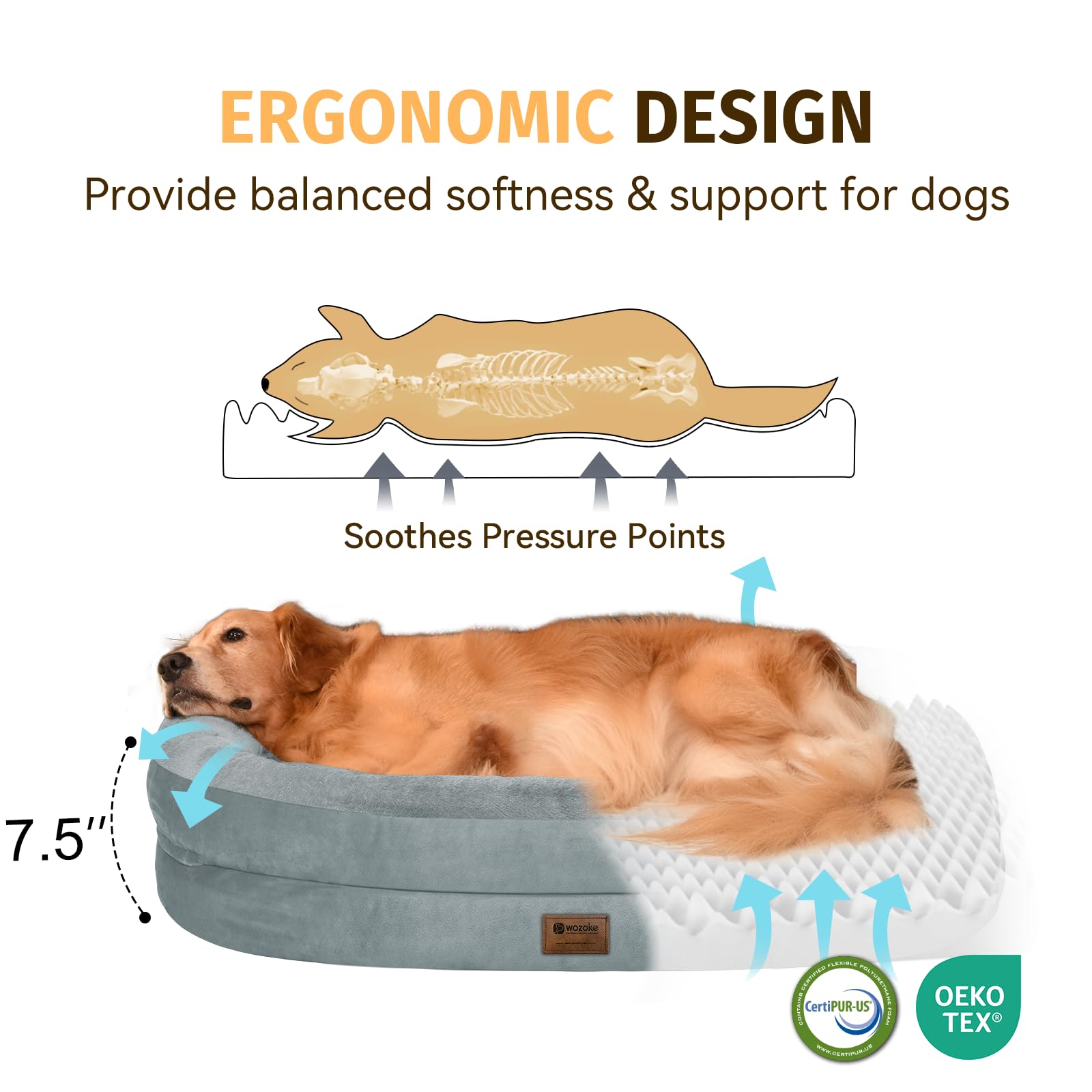 Orthopedic Waterproof Large Dog Bed: Memory Foam Washable Dog Bed With Bolsters - Xl Removable Orthopedic Cover For Medium Large