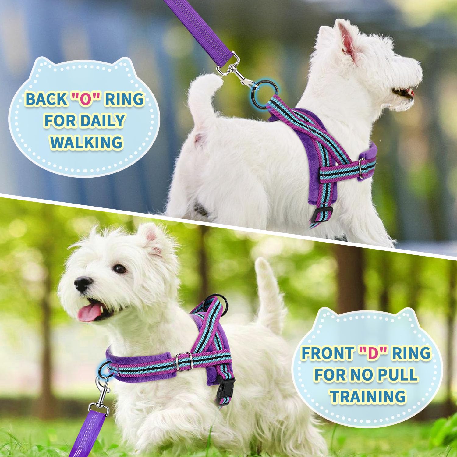 Slowton No Pull Small Dog Harness And Leash Set, Puppy Soft Vest Harness Neck & Chest Adjustable, Reflective Lightweight Harness & Anti-Twist Pet Lead Combo For Small Medium Dogs (Pu-Front Clip, S)