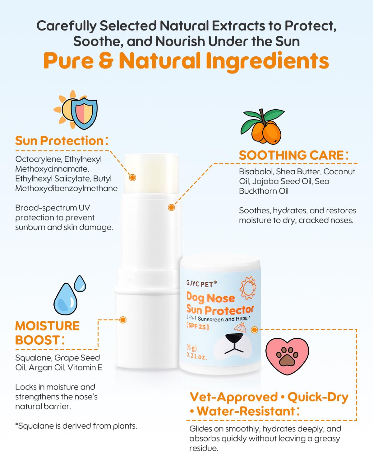 Dog Nose Sunscreen Balm SPF 25 - Natural, Lick-Safe Sun Protection with Shea Butter & Sea Buckthorn - Moisturizes & Shields Sens