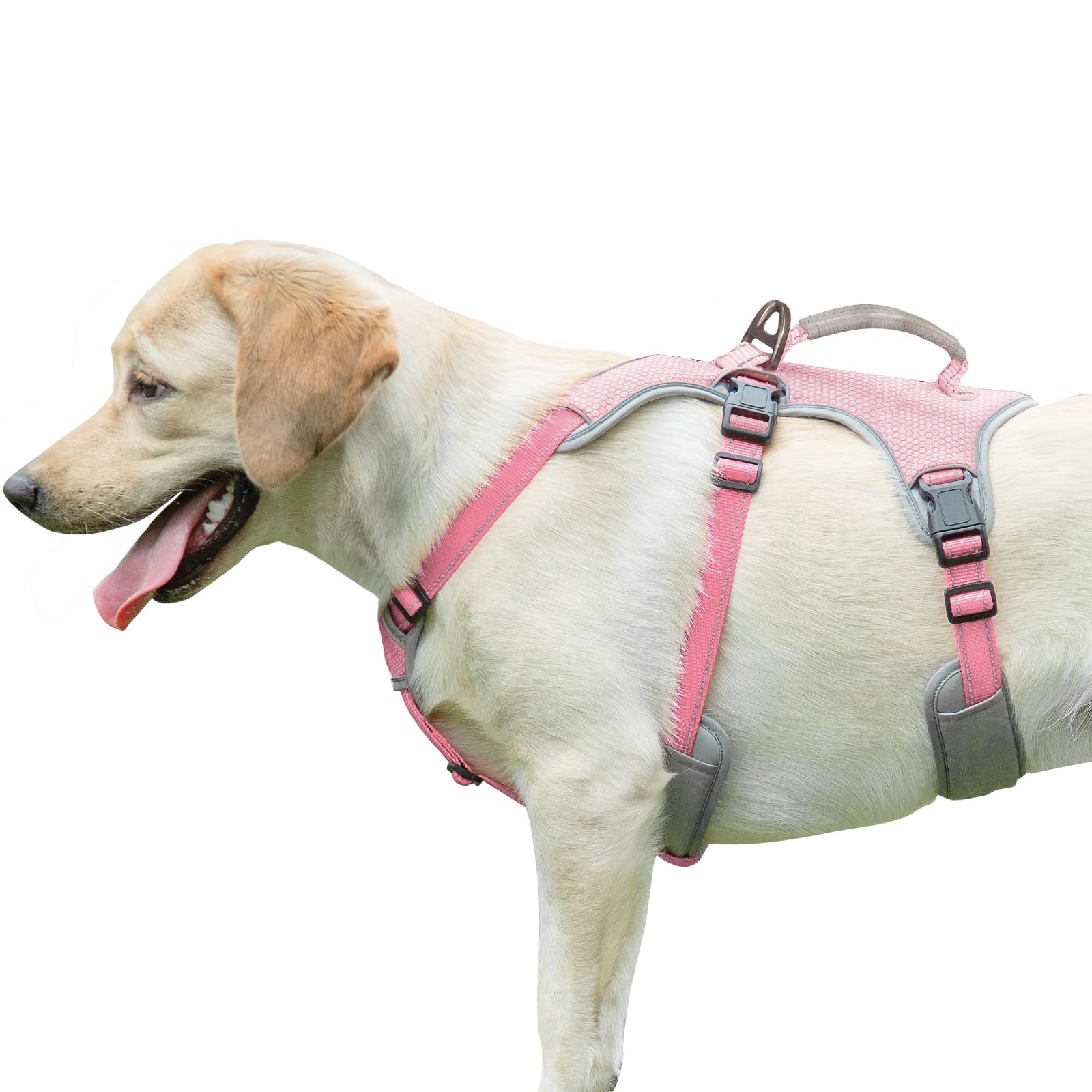 Dog Harnesses Escape Proof, Escape Artist Harness, Fully Reflective Harness With Padded Handle, Breathable,Durable, Adjustable Vest For Large Dogs Walking, Training, And Running Gear Pink (Large)