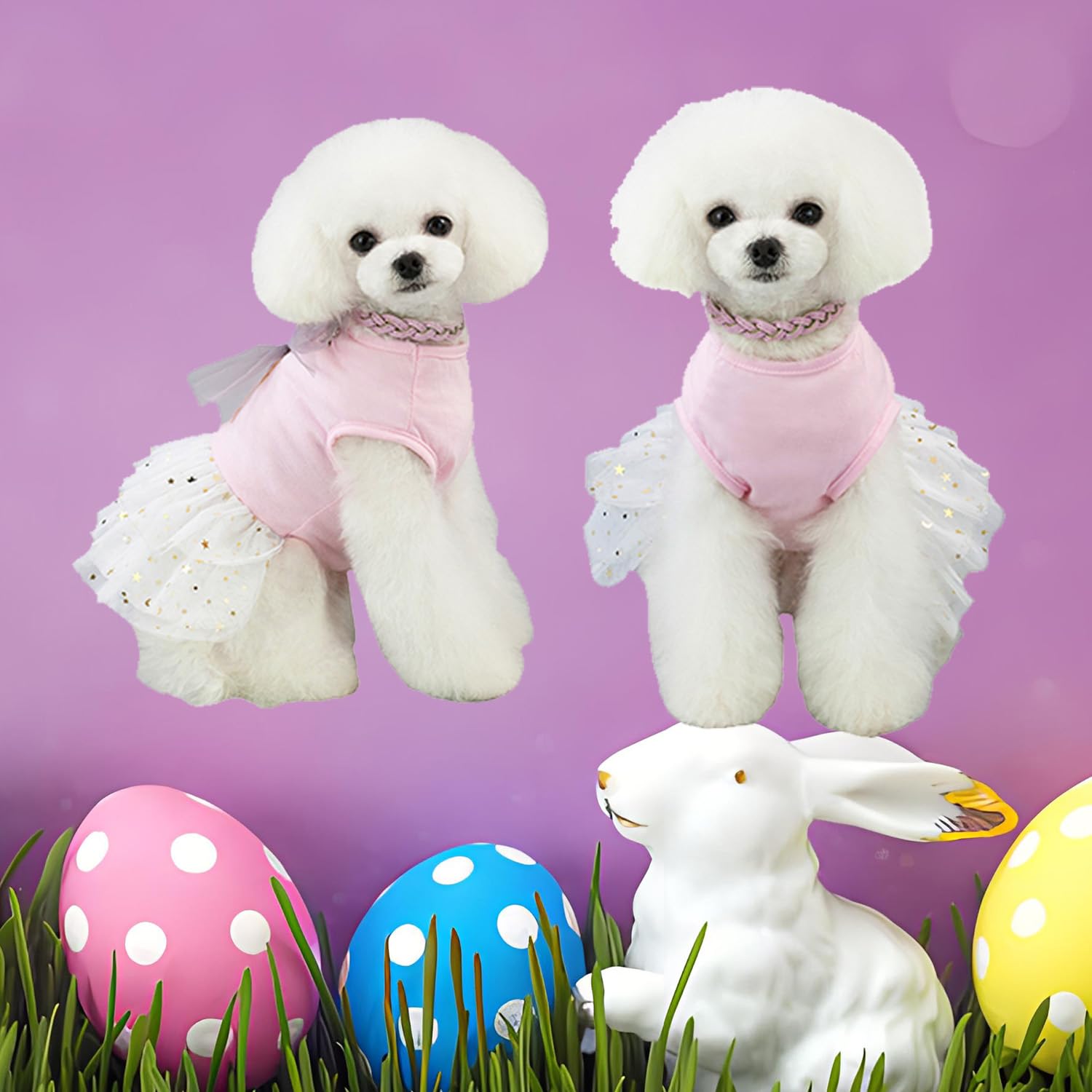Fladorepet Happy Easter Dog Dress Pink Bunny Pet Cat Puppy Dresses Tutu Skirt Summer Small Dog Girl Shirt Clothes Rabbit Costume