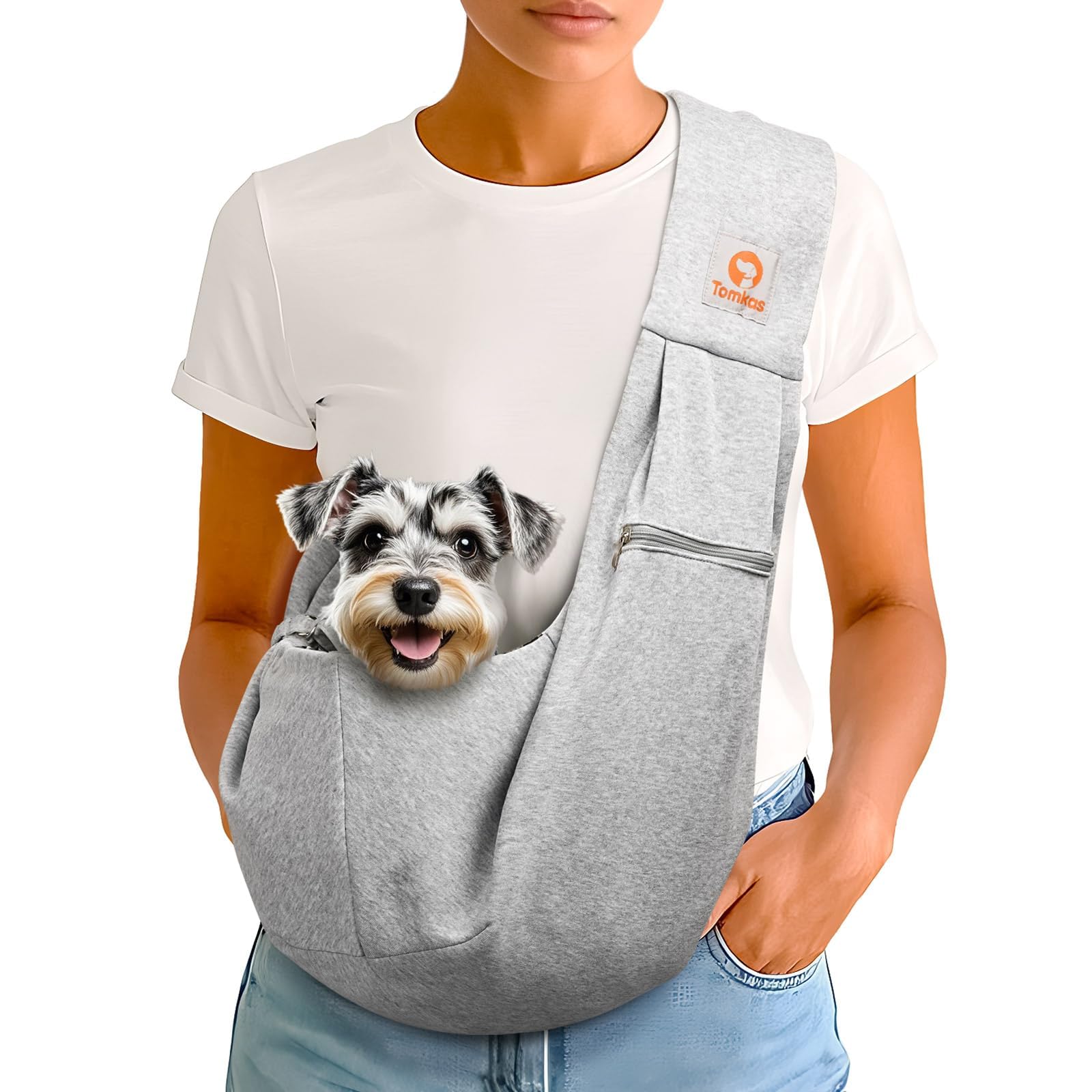 Tomkas Small Dog Sling Carrier - Zipper Pocket & Classic Strap - For 3-10 Lbs Pets(Grey)