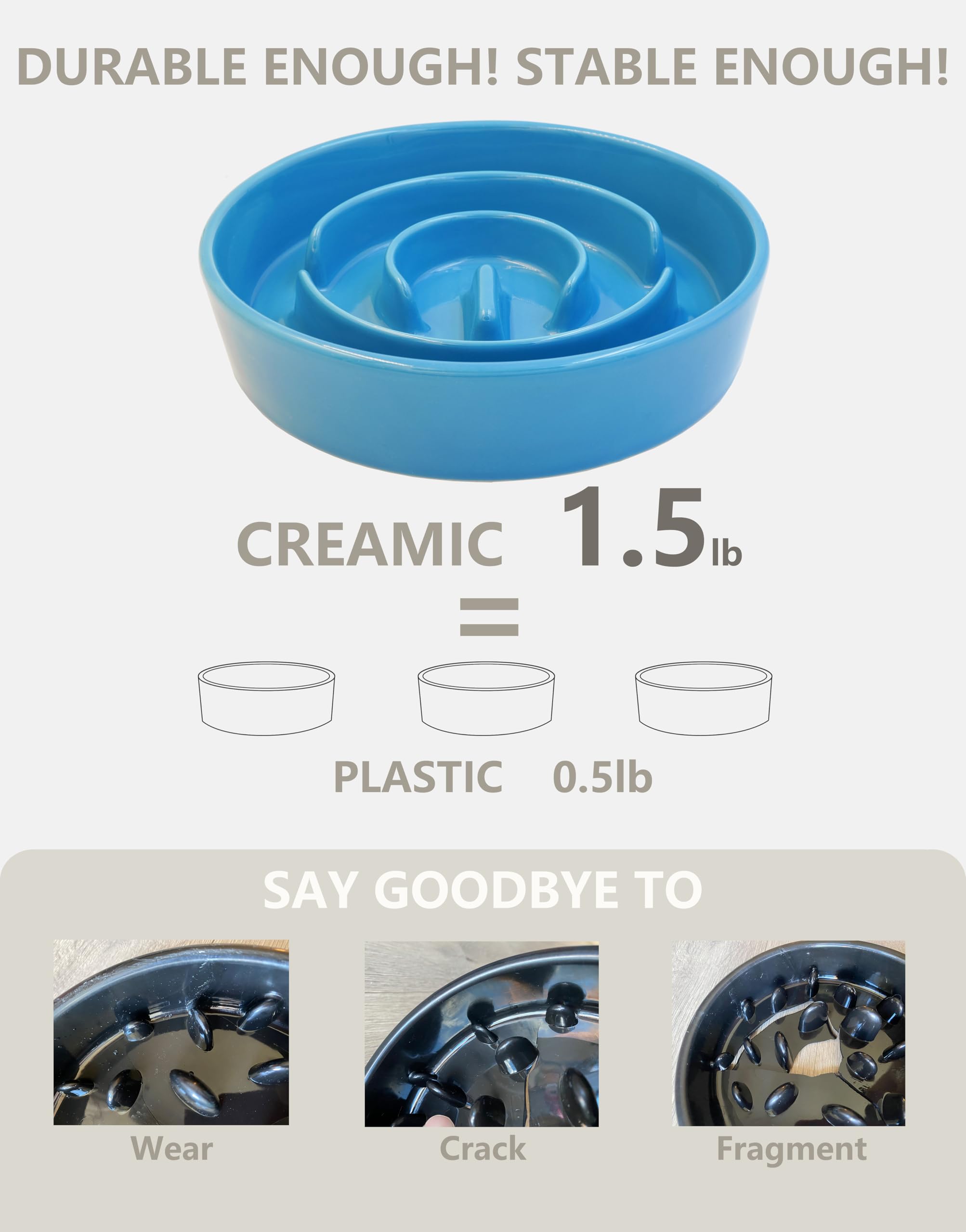 Mopang Ceramic Slow Feeder Dog Bowls, 0.6 Cup Slow Feeder For Small Dogs And Cats, Puzzle Maze Bowl, Prevents Choking, 6In, Blue