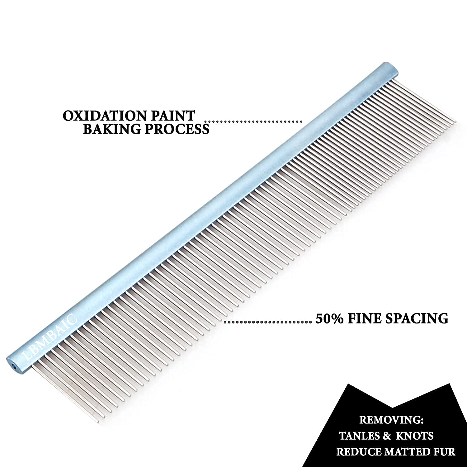 Lbmbaic Professional Dog Grooming Comb For Shedding Tangles,Knots,Mats.Metal Dog Comb With Long Wide Tooth Comb For Long Hair Dogs And Cats.No Hurt Pets Skin.7.5Inches.(Blue)-1Pc