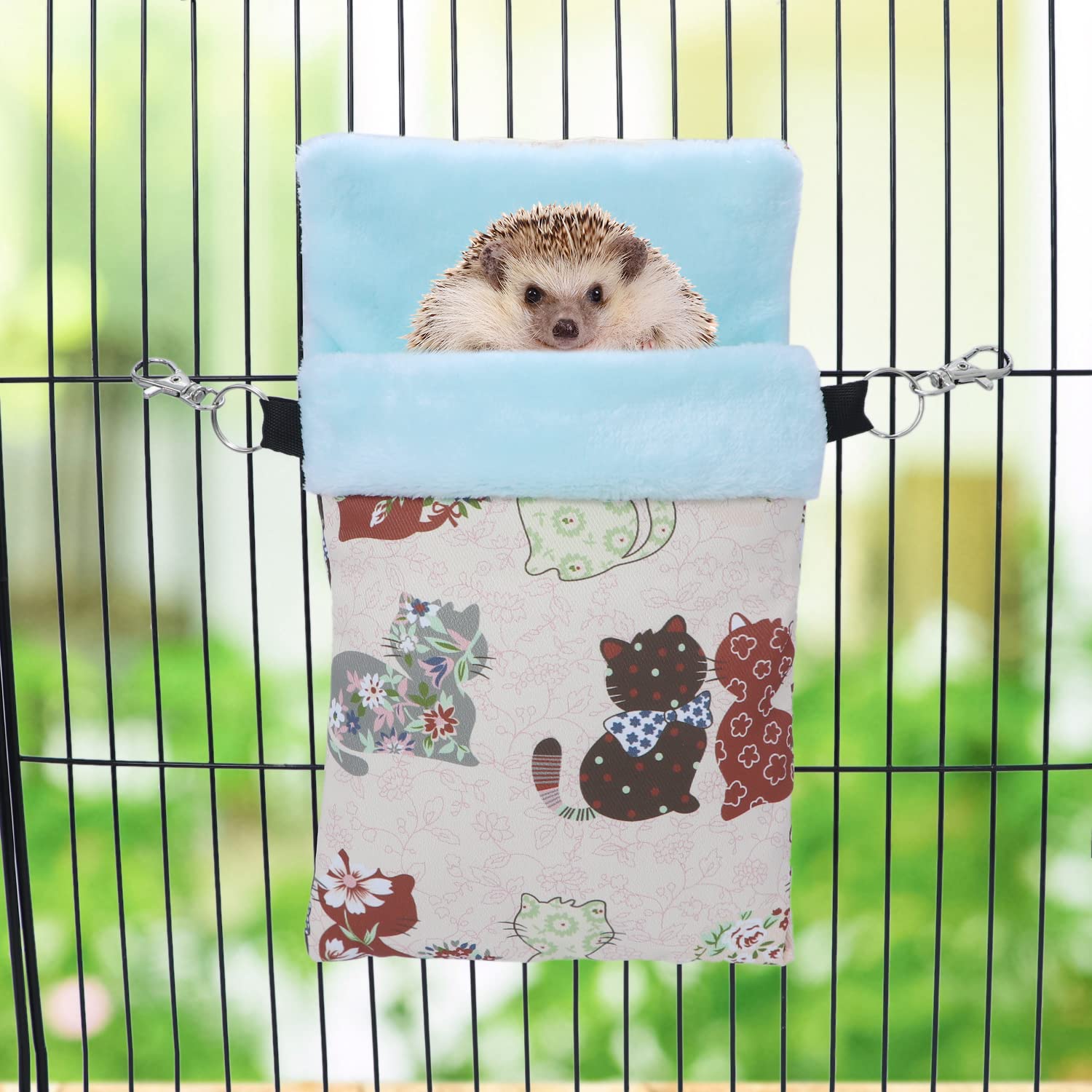 Wontee Small Pet Sleeping Pouch Sleep Bag Warm Bed Hideout For Hamsters Hedgehogs Sugar Gliders Squirrels (M, Pink Cat)