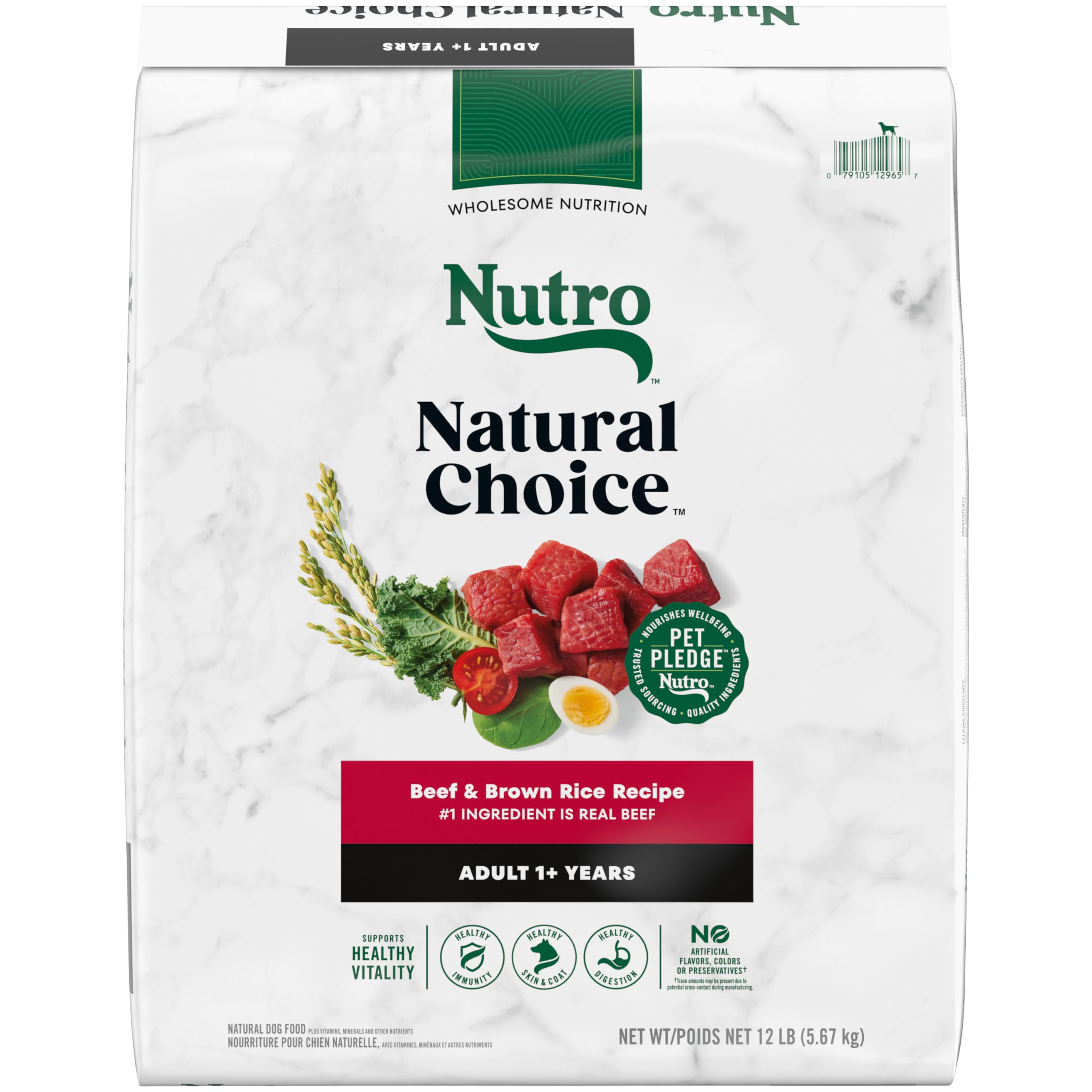 Nutro Core Dry Dog Natural Choice Adult Dry Dog Food, Beef & Brown Rice Recipe Dog Kibble, 12 lb. Bag