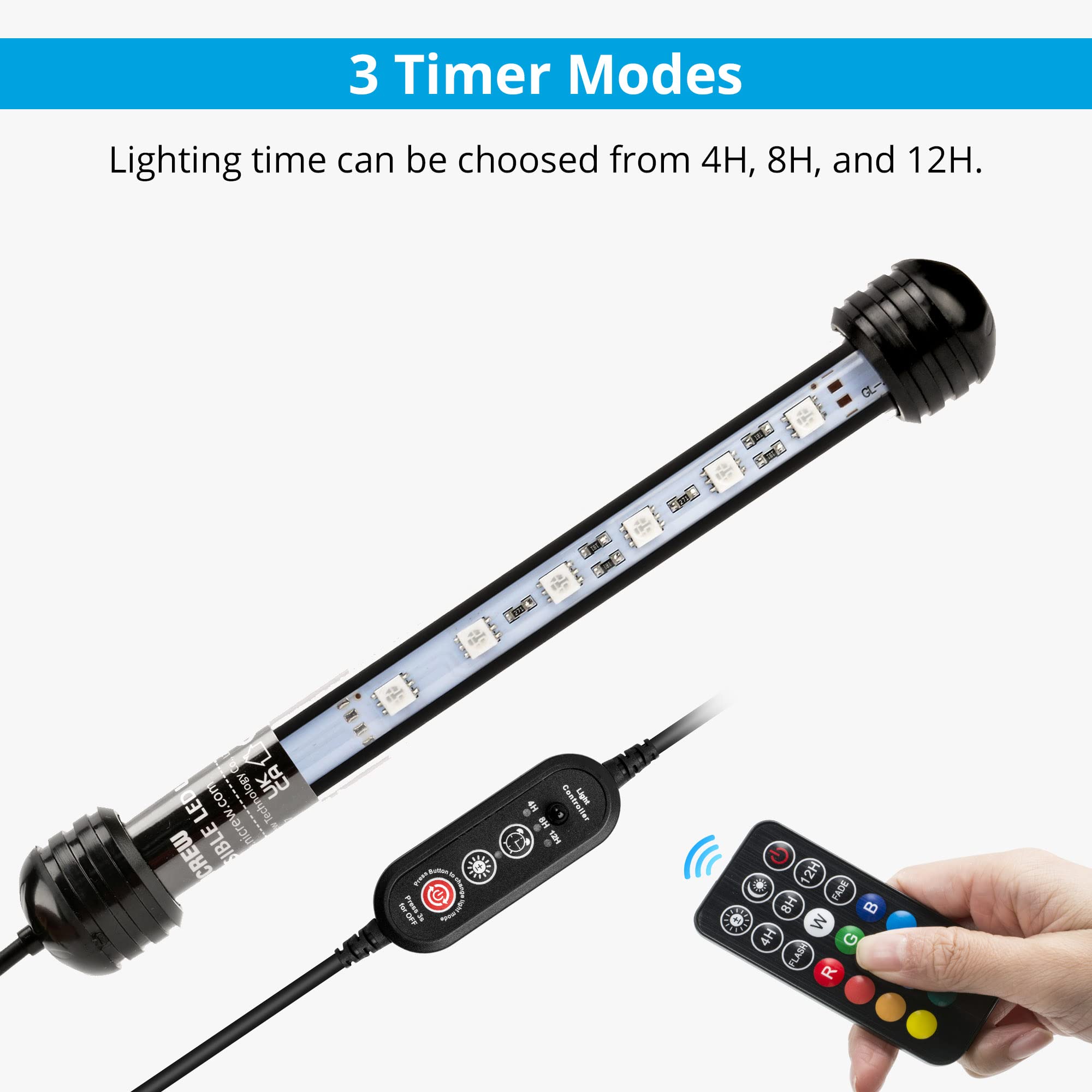 Nicrew Submersible Rgb Aquarium Light, Underwater Fish Tank Light With Timer, Multicolor Led Light With Remote Controller, 7 Inches