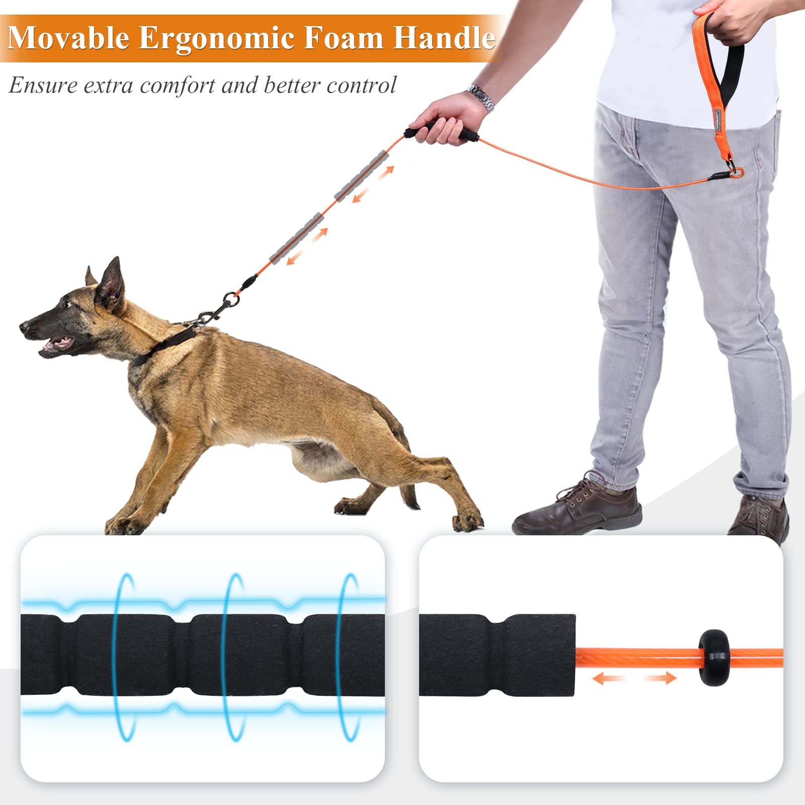 Vivaglory Chew Proof Dog Leash, Soft Foam Reflective Padded Handle Dog Chain Leashes, Waterproof Non Chewable Dogs Metal Leash, Stainless Steel Wire Rope Lead For Small Medium Large Dogs, 6Ft, Orange