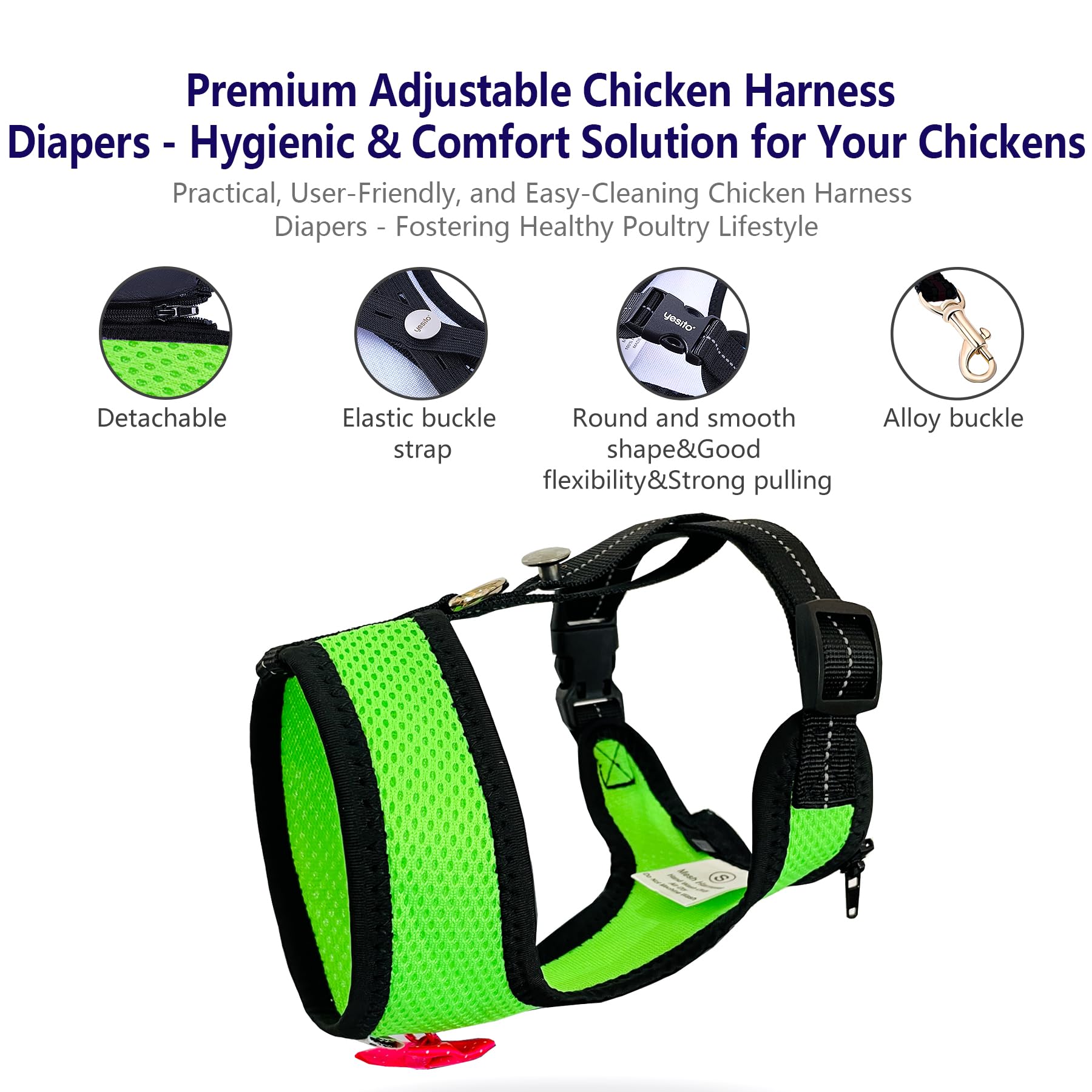 Yesito Chicken Harness Hen Size With6-foot Matching Belt - Adjustable, Elastic, Comfortable, Breathable, Small Size, Suitable fo