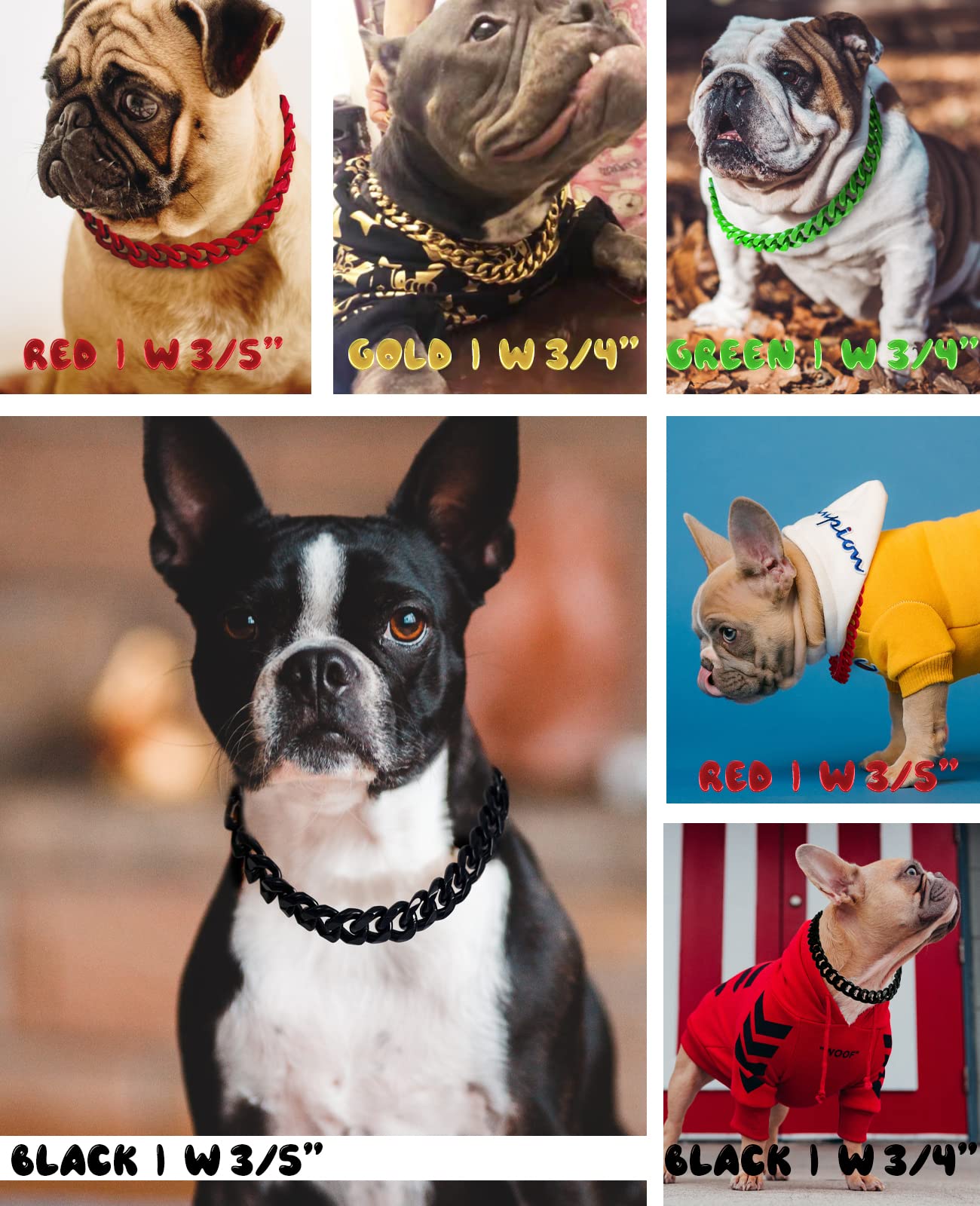 Cuban Link Dog Collar - Metal Chain 3/5 In Wide Venom Black Dog Necklace,The Newest Design Eye-Catching Cute Fashion Trendy Frenchie Puppy'S Jewelry 16'