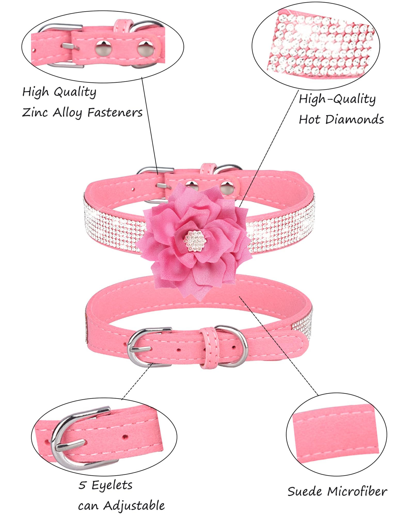 Jufoo Rhinestone Dog Collar for Small Medium Dogs Pink XS Dog Collar for Girl Female Dogs Flower Puppy Collar for Summer Spring