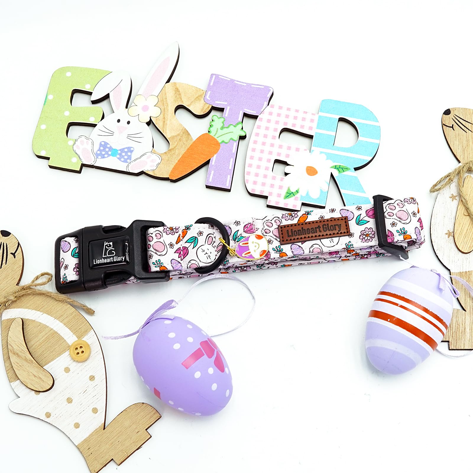 Lionheart Glory Easter Dog Collar-Easter Rabbit Eggs Dog Collars Cute Bunnies Carrot Dog Collar Adjustable Durable Soft Collar F