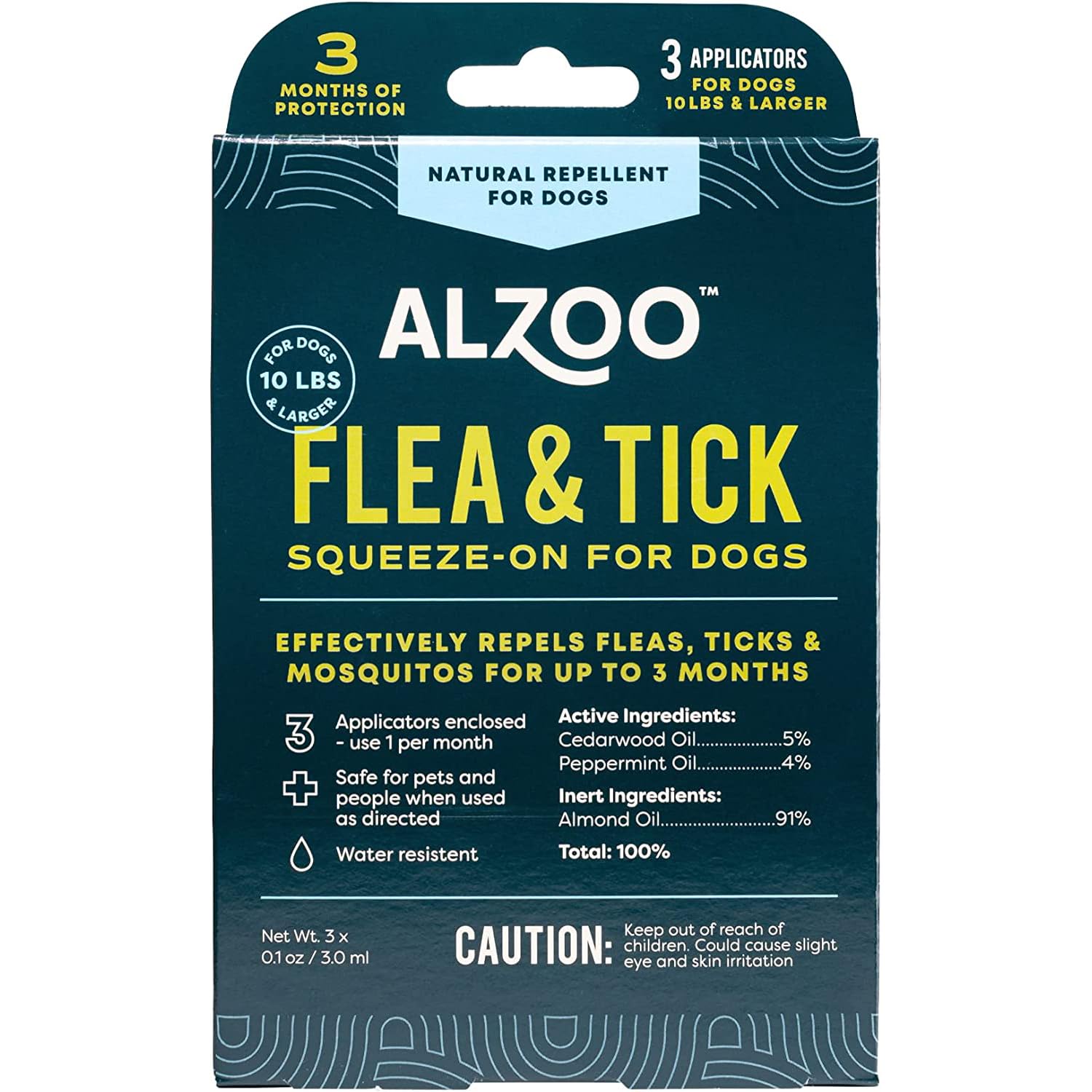 ALZOO Flea & Tick Squeeze-On for Dogs, Helps Repel Fleas, Ticks & Mosquitos, Up to 3-Months Protection, 100% Plant-Based Active 