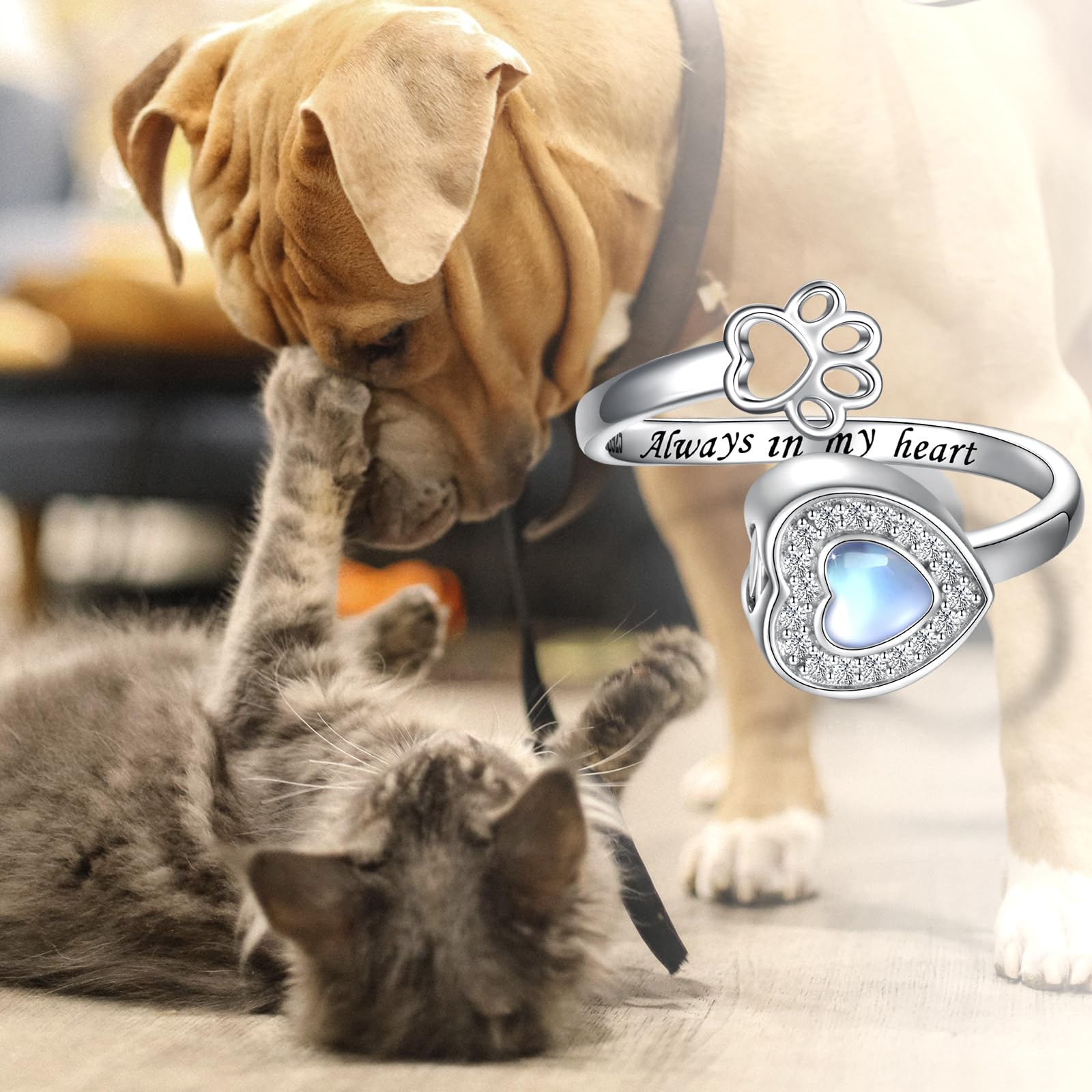 Sterling Silver Urn Ring For Dog Ashes: Paw Print Memorial Rings Cat Cremation Jewelry Keepsake Gifts For Women Pets Lover Custo