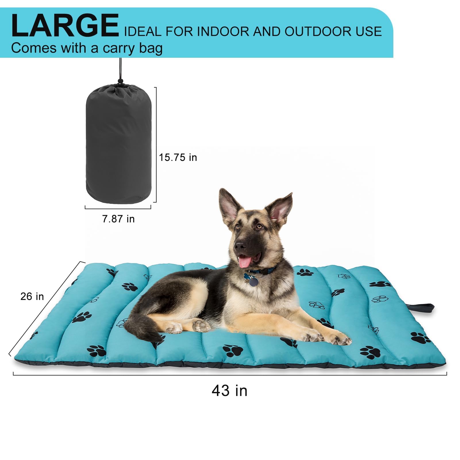 Bingpet Outdoor Travel Dog Bed For Large/Medium Dogs,Portable Waterproof Camping Mat With Carry Bag,Foldable Outside Bed,Machine