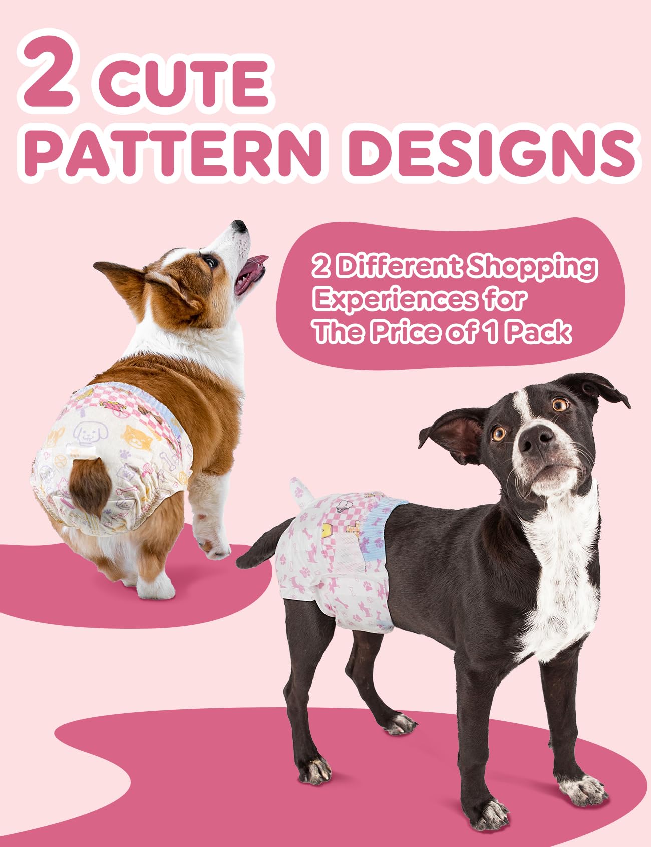 Dono Female Dog Diapers, Large Breed, 24PCS, Disposable with Wetness Indicator, Super Absorbent, 2 Cute Pattern for Heat