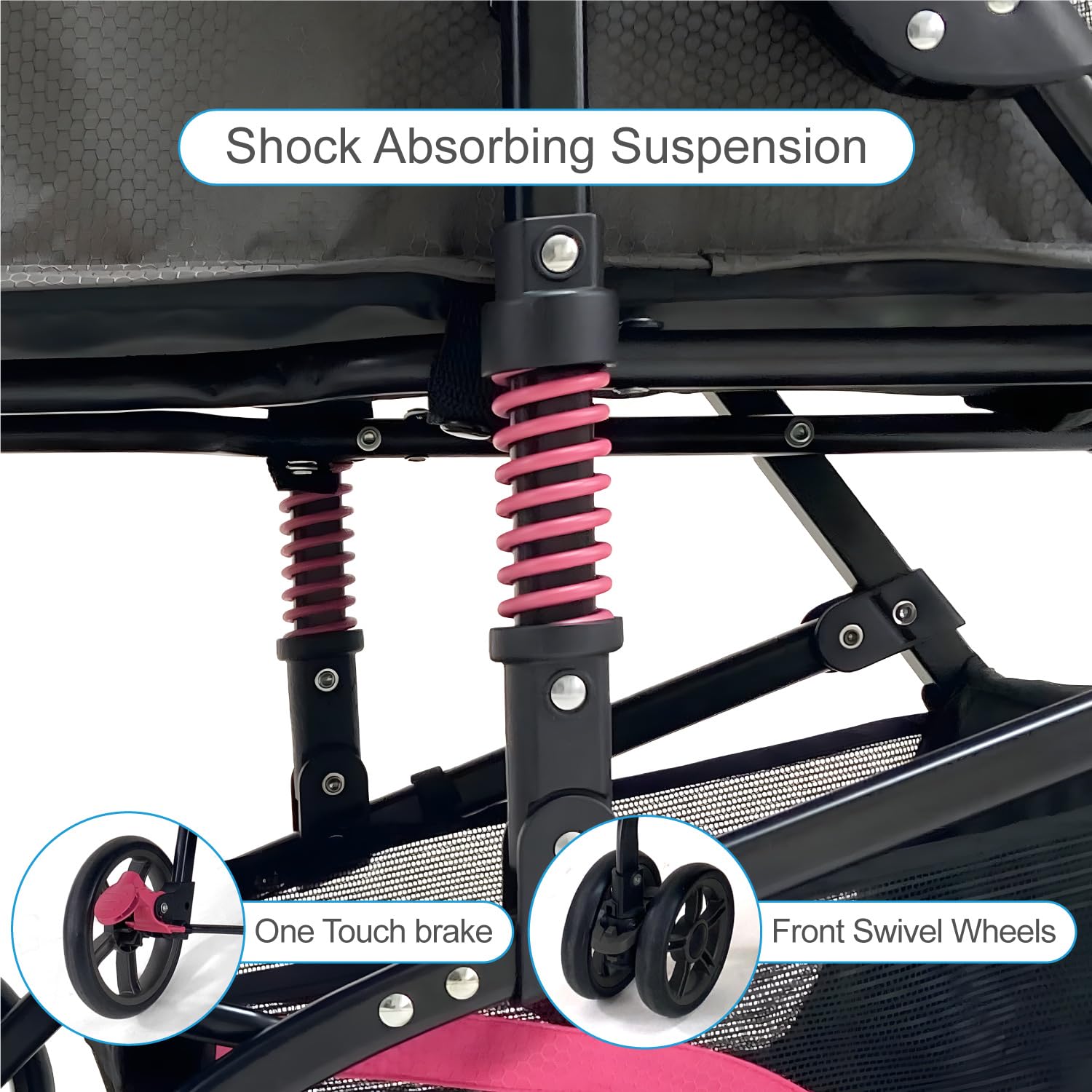 PETS TUFF 27.2    Buddy Buggies Foldable Pet Stroller - Shock Absorbing Frame with Storage - Machine Washable Fabric - Durable M