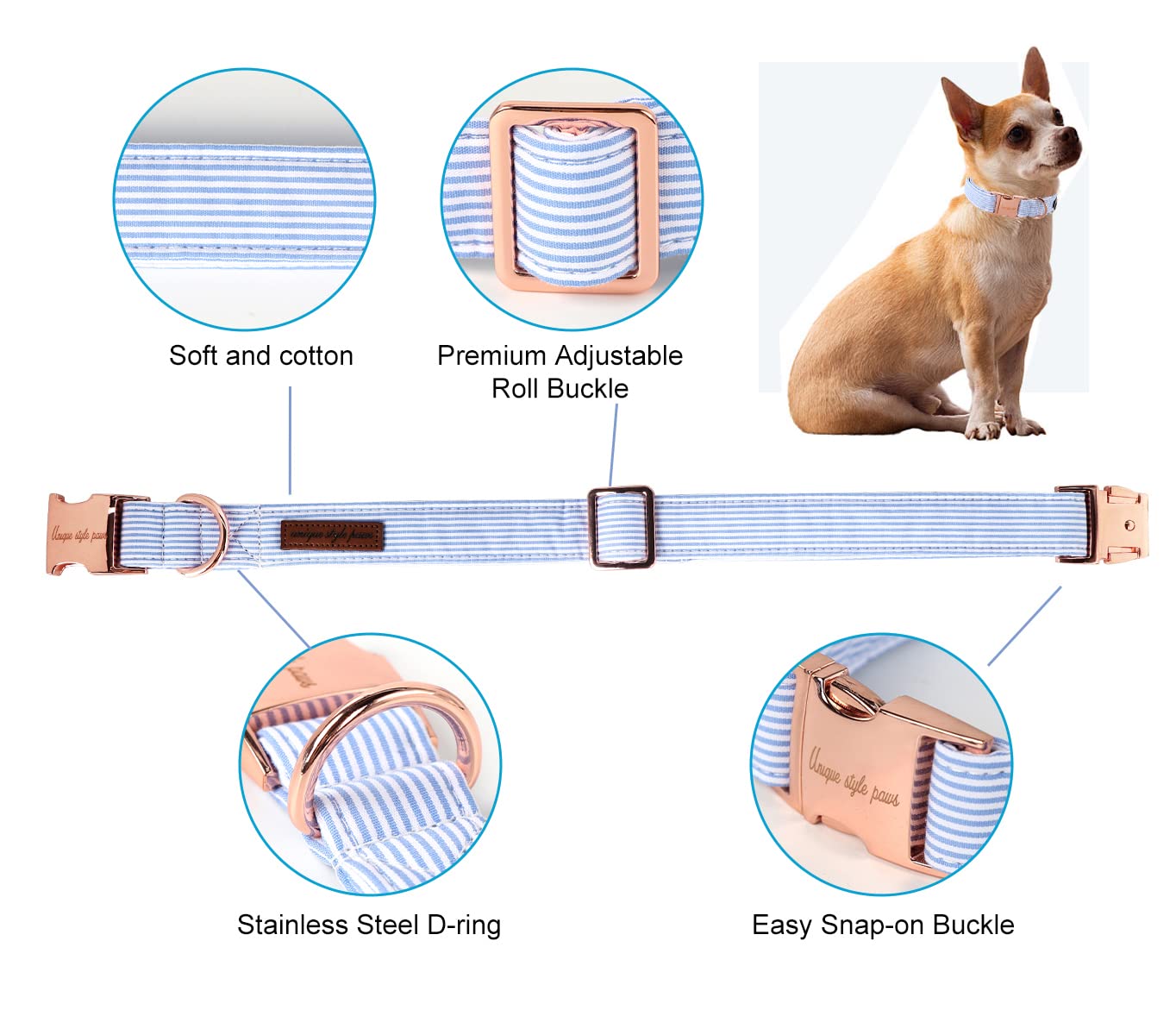 Unique Style Paws Dog Collar Metal Buckle Blue Stripe Collar Gift Durable Cute Collar For Small Medium Large Boys Girls Dogs