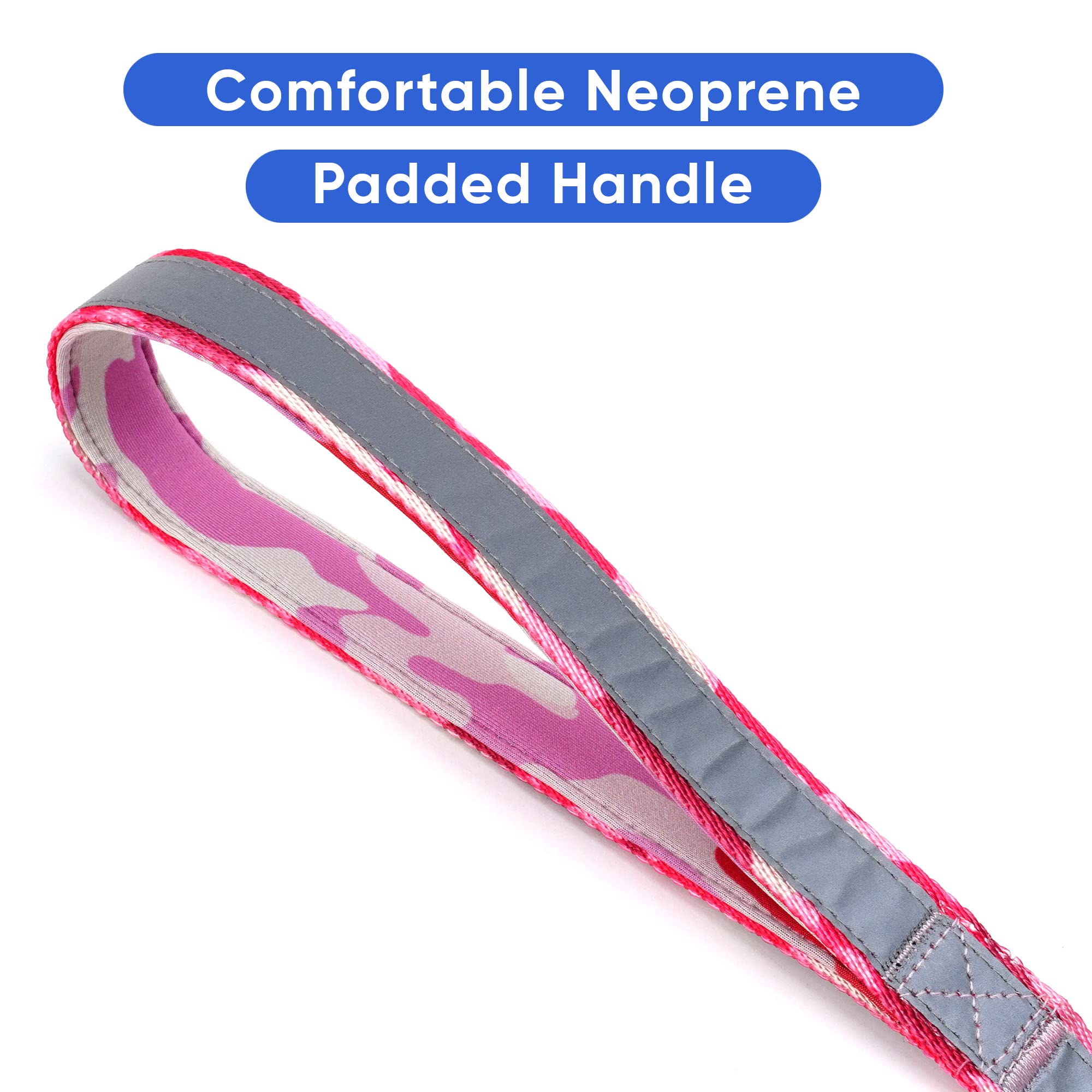 Pawtitas 6 Ft Padded Dog Leash With Comfortable Neoprene Padding Handle - Camo Pink Lead | Small Reflective Dog Leash With Highl