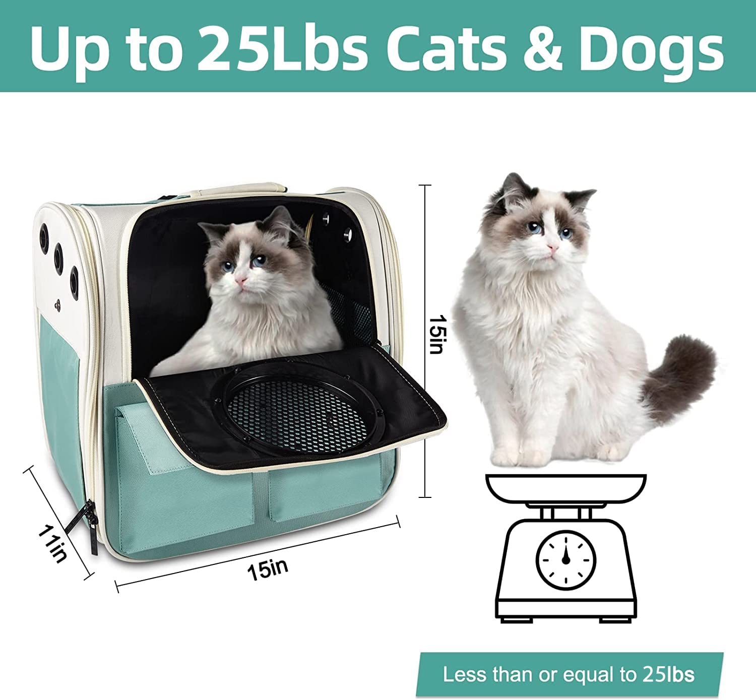 Top Tasta Cat Backpack Carrier, Airline Approved, Ventilated Design, Breathable Mesh For Small Cats And Dogs For Hiking And Camping, Carry Up To 25 Pounds (Light Blue)