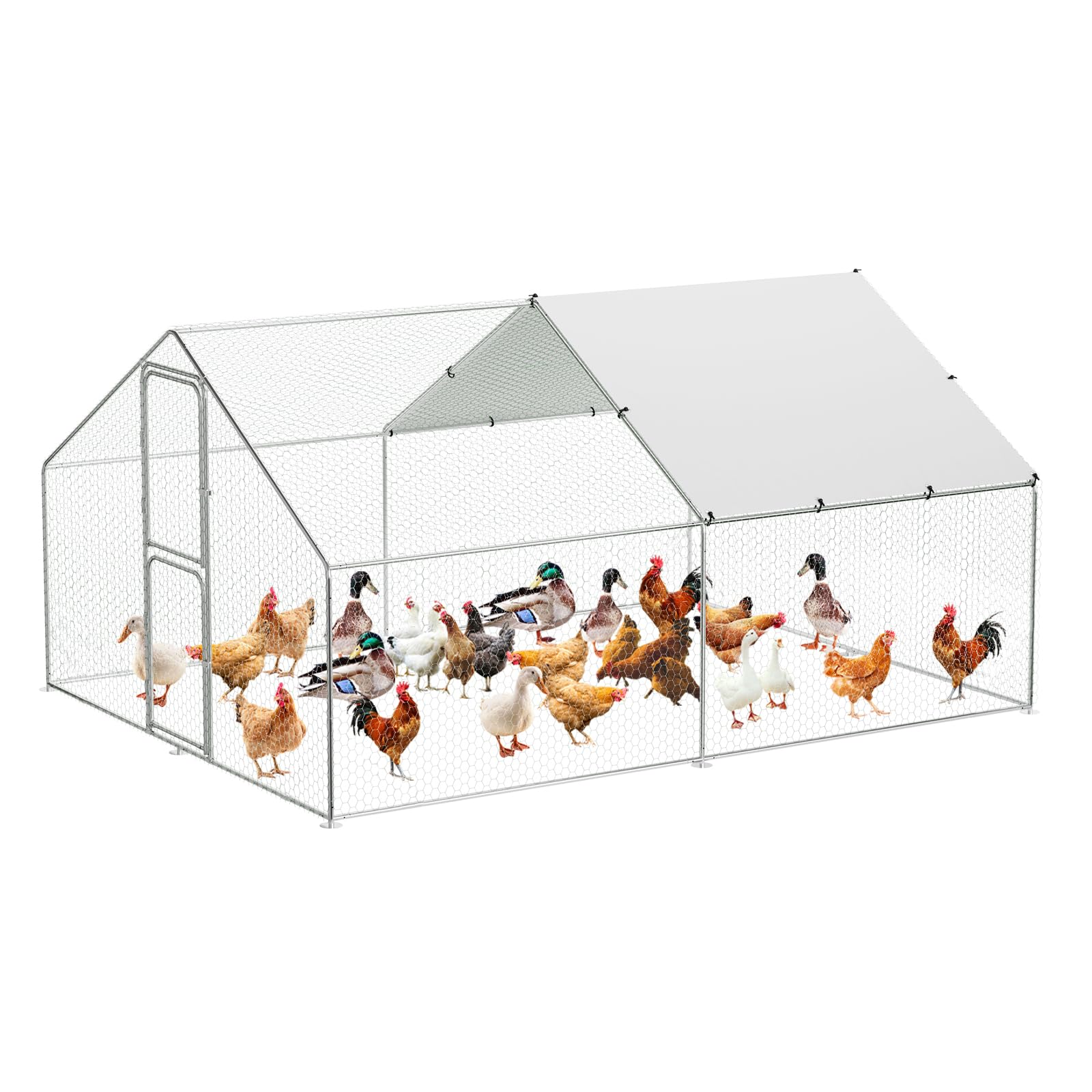 Garvee Large Metal Chicken Coop with Waterproof and Anti-UV Cover, Walk-in Poultry Cage, Large Chicken Pen, Outdoor Hen Run Hous