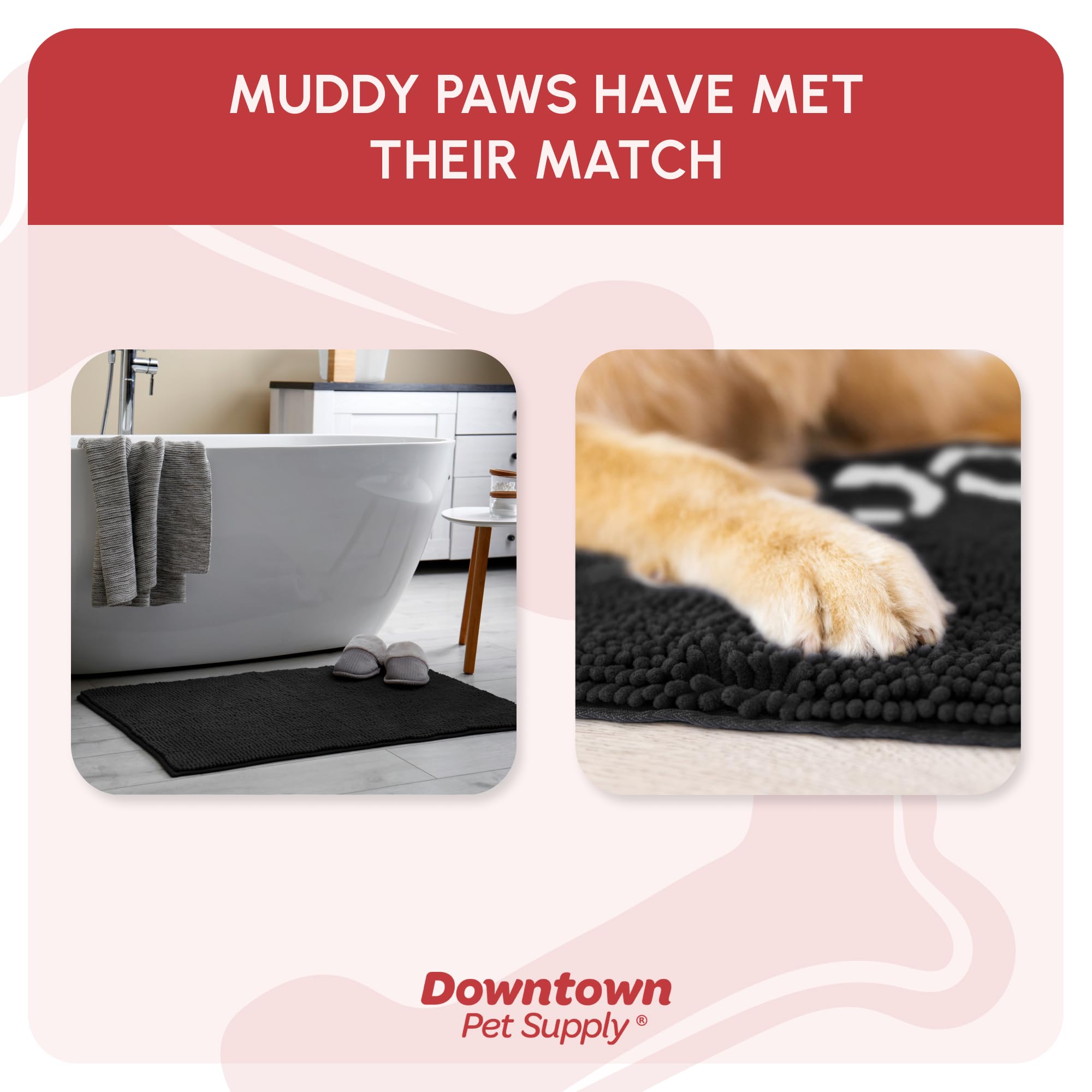 My Doggy Place Microfiber Dog Mat for Muddy Paws, 60 x 36 Black with Paw Print - Non-Slip, Absorbent and Quick-Drying Dog Paw Cl