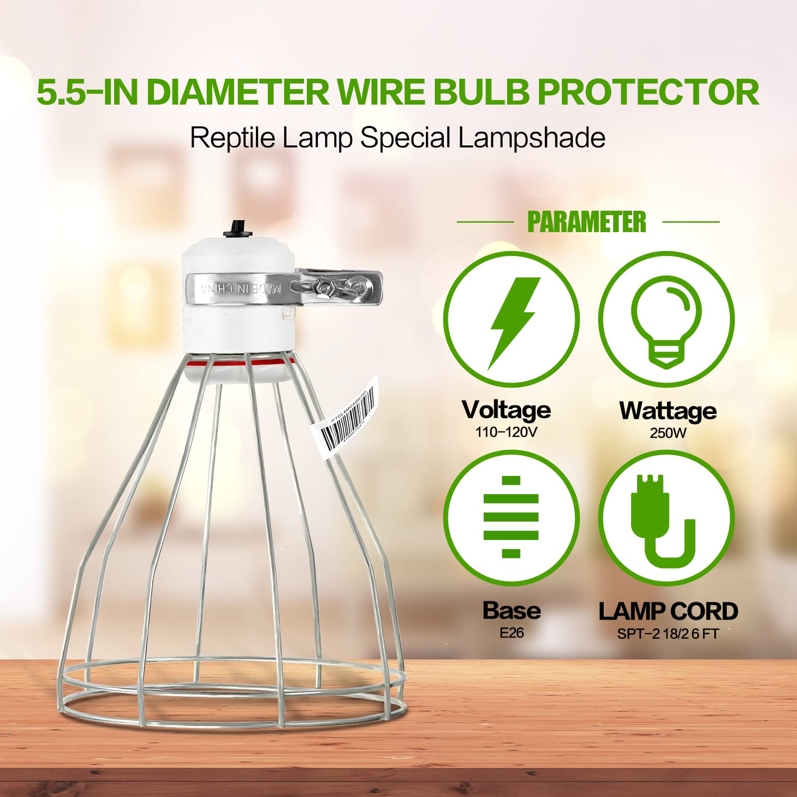Simple Deluxe Clamp Lamp Light With Steel Cage Wire Grill Up To 250W E26 Socket (No Bulb Included), 6' Cord, 2 Pack