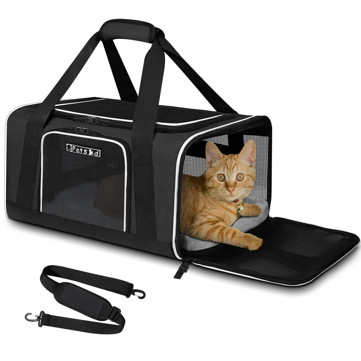 Petskd Pet Carrier 17X13X9.5 Southwest Airline Approved, Pet Travel Carrier Bag For Small Cats And Dogs, Soft Dog Carrier For 1-15 Lbs Pets,Dog Cat Carrier With Safety Lock Zipper (Black)