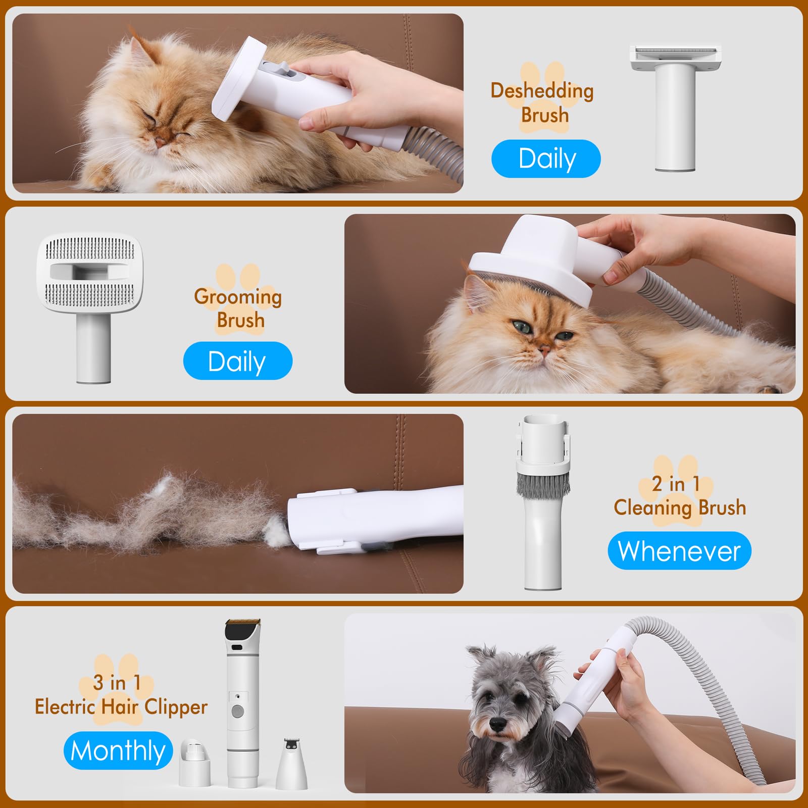 Rywell Professional 4L Large Capacity Dog Grooming Vacuum For Large Dogs & Multi-Pet Homes, 13000Pa 7-In-1 Pet Grooming Kit With