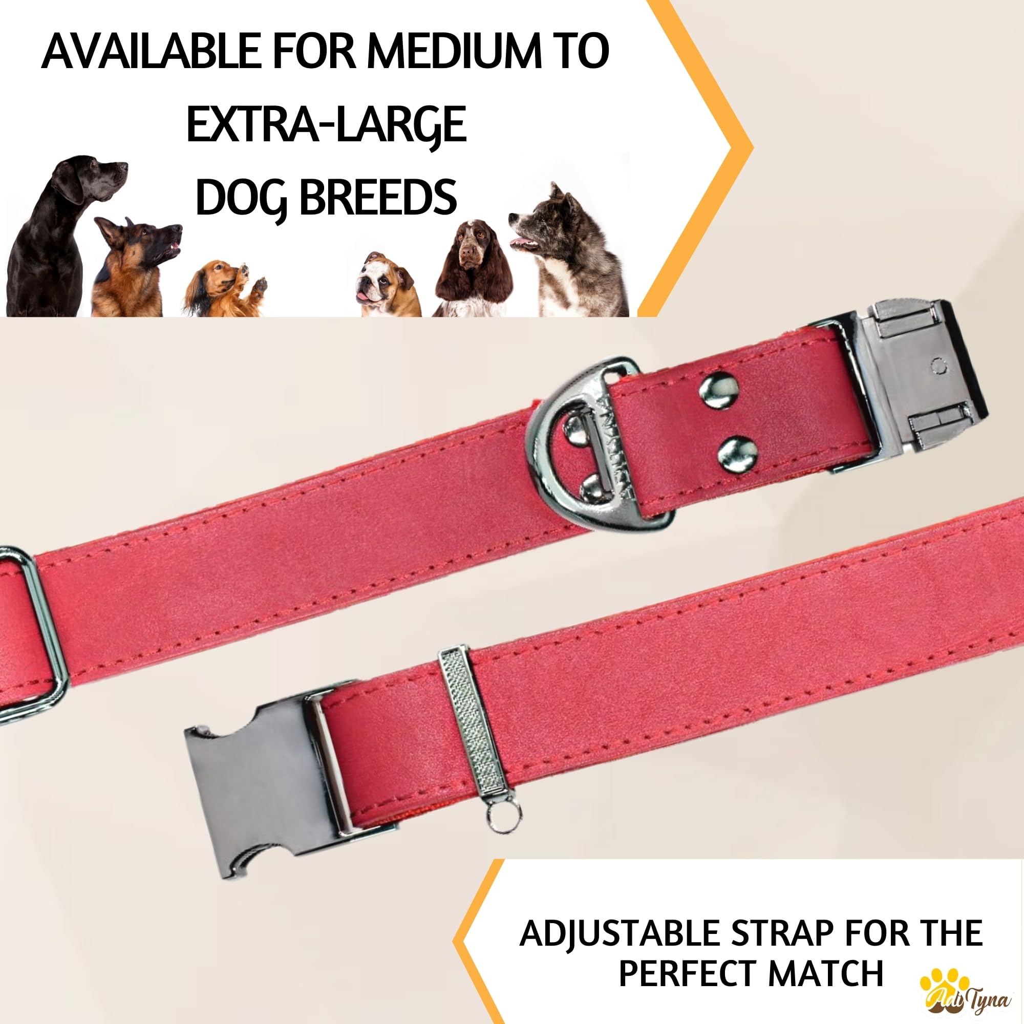 ADITYNA - Leather Dog Collar with Metal Buckle for Large, and Extra Large Dogs - Heavy-Duty, Adjustable, and Leather Tactical Do