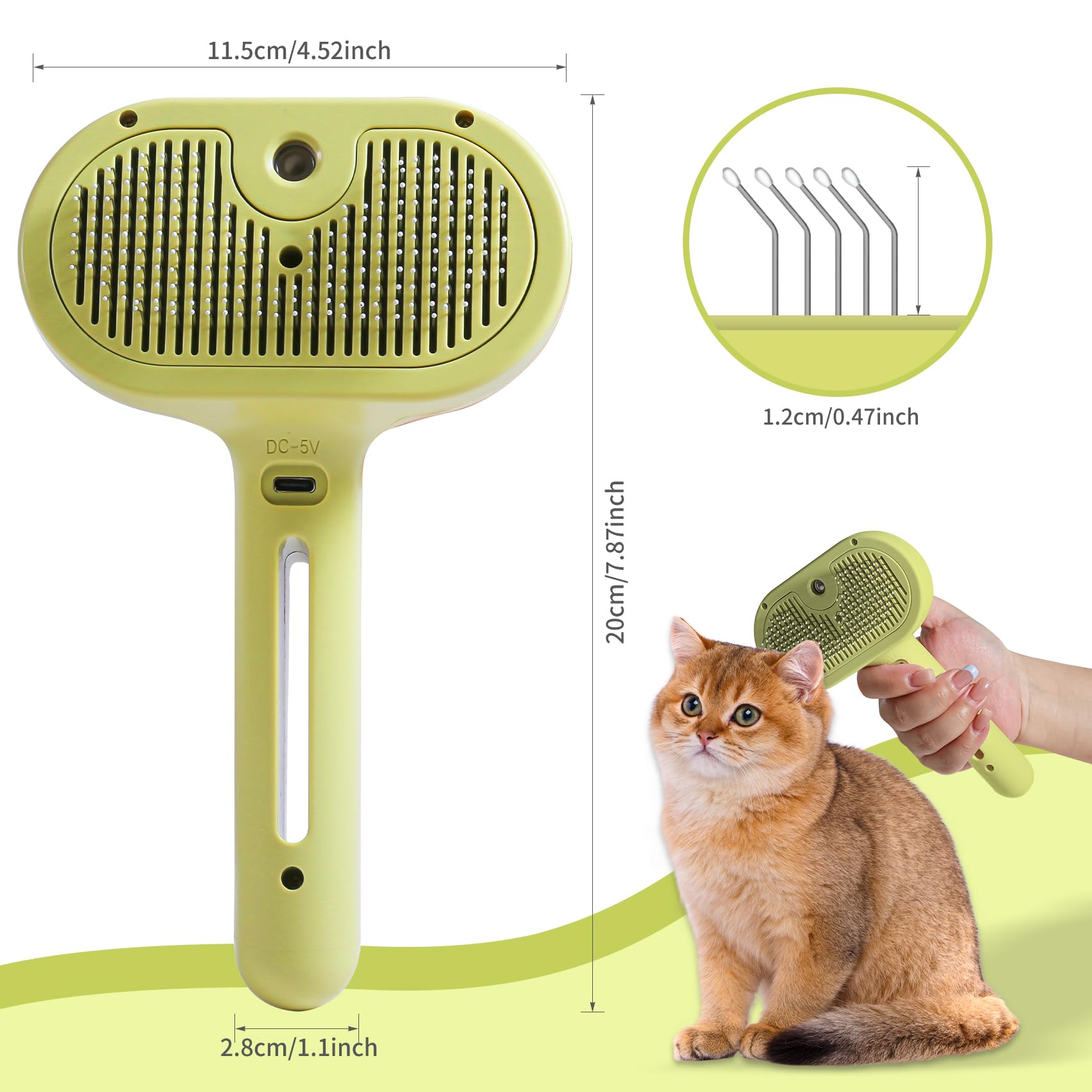 Cat/Dog Grooming Brush With Steamer - Deshedding Brush For Pet Hair, Bath Brush With Water Spray And Hair Comb (Yellow)