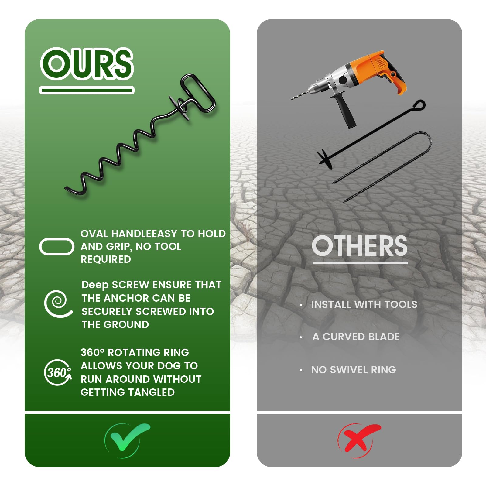 Payivsve Dog Stake, Heavy Duty Dog Tie-Outs & Stakes (140Lbs), Screw In Dog Yard Stake, Yard Stake For Dogs, Easy Installation, Suitable For Yard, Park, Beach, Camping