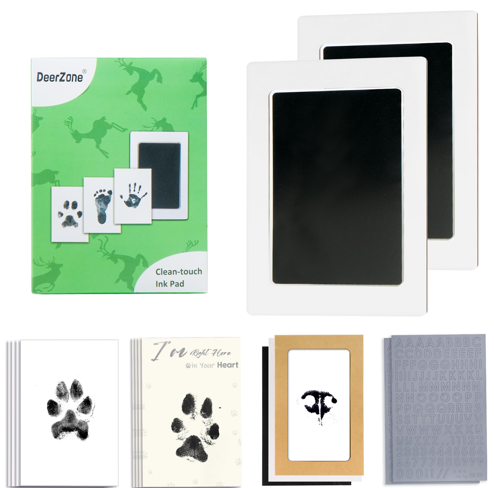 Deerzone Inkless Paw Print Kit,Dog Paw Print Kit,Dog Nose Print Kit,Clean Touch Ink Pads And Imprint Cards,Pet Paw Print Impress