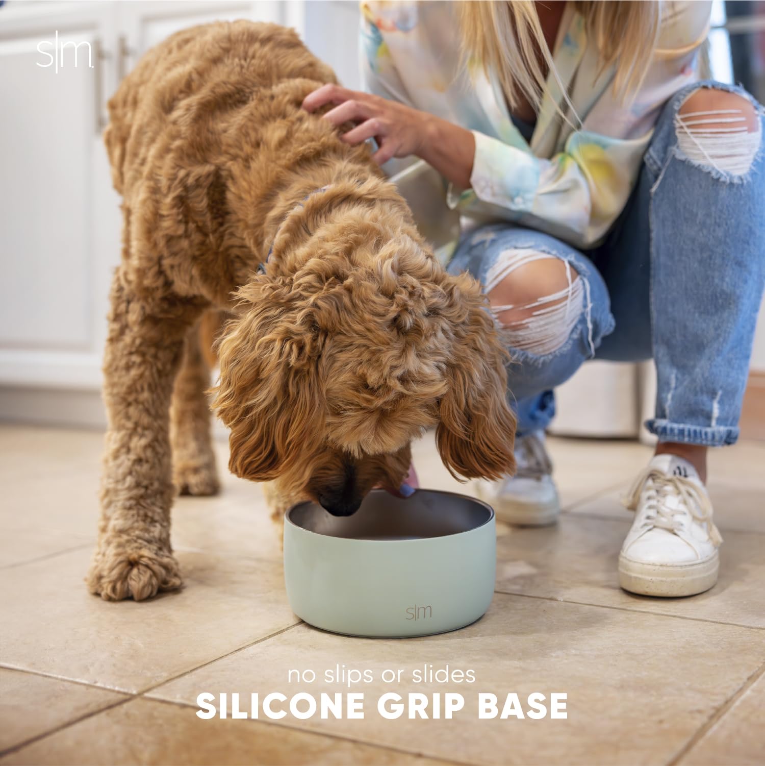 Simple Modern Stainless Steel Pet Water Bowl for Dogs & Cats, Large 8 Cups, Sea Glass Sage, Insulated, No Tip No Slip, Model DB-L-SGS