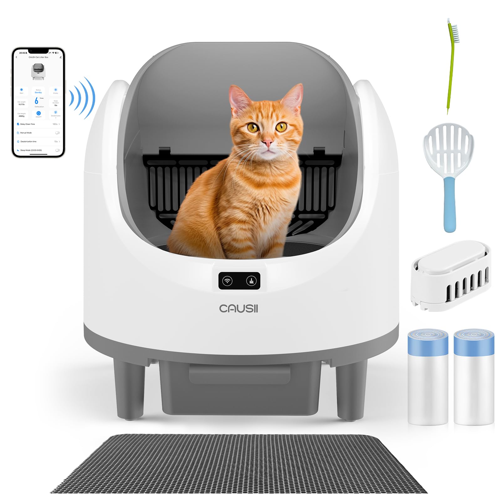 Automatic Litter Box, [Safe Anti-Pinch] CAUSII Large Capacity Self-Cleaning Cat Litter Box for Multiple Cats, App Control, Quiet