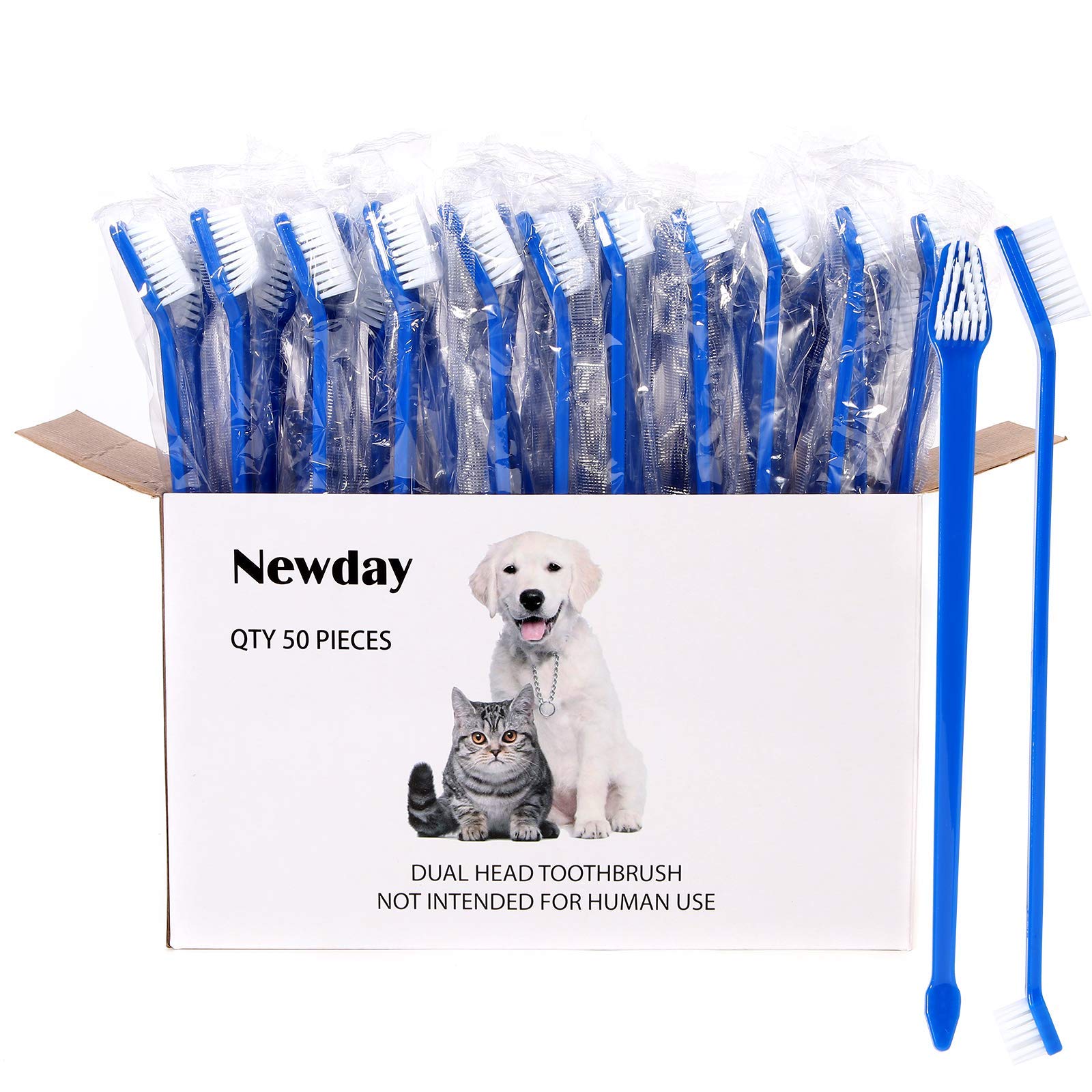 Newday 50 Pieces Double-Headed Dog Cat Pet Toothbrush, Super Soft Bristles Oral Care Teeth, pet Tooth Brush for Dogs, Dog toothb
