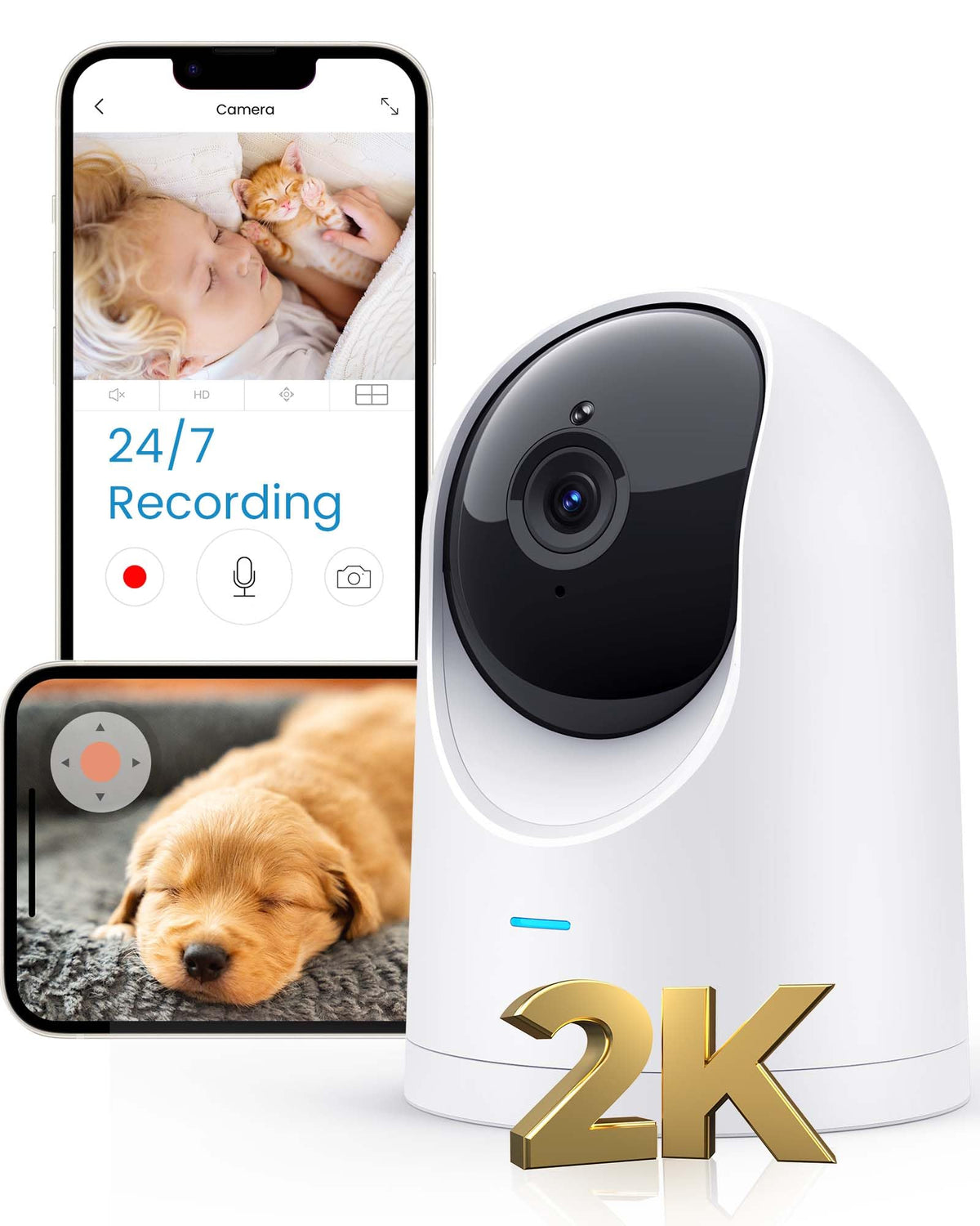 Pet Camera Indoor, 2K High Definition Dog Camera With Phone App, Cat Camera With 24/7 Recording With Cloud/Local Sd, 2-Way Audio